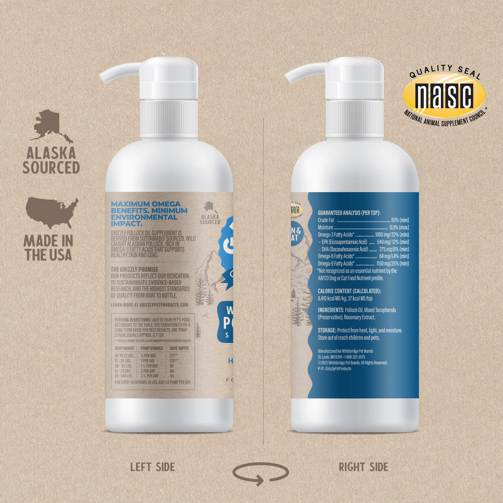 Grizzly Pollock Oil Liquid & Omega 3 dog food  Supplement 16oz