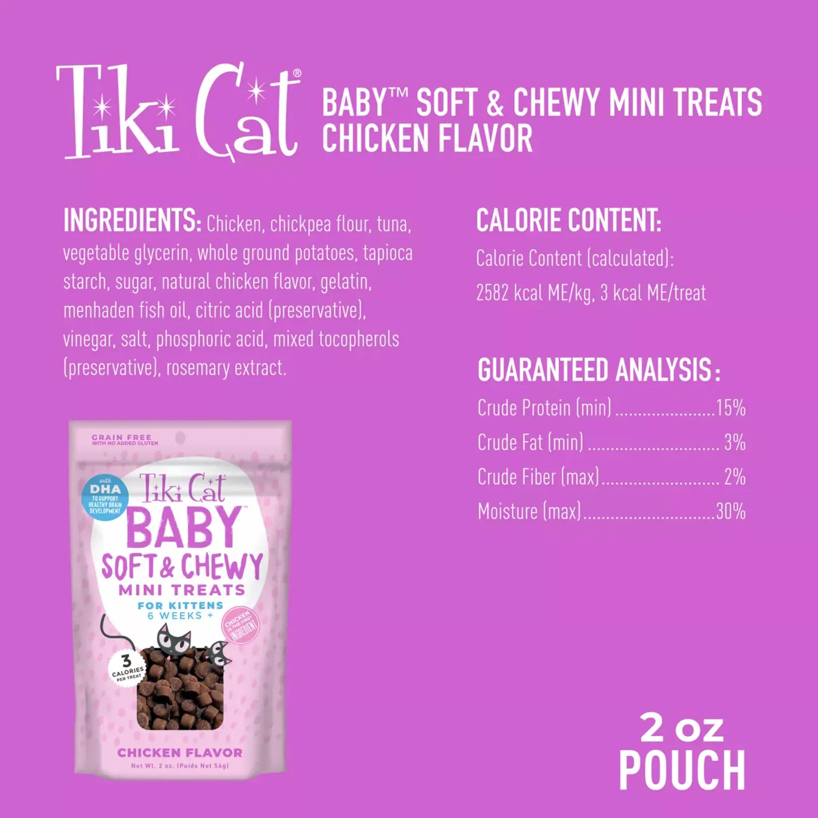 Tiki Cat Baby Soft & Chewy Chicken Mini Cat treats 2 oz