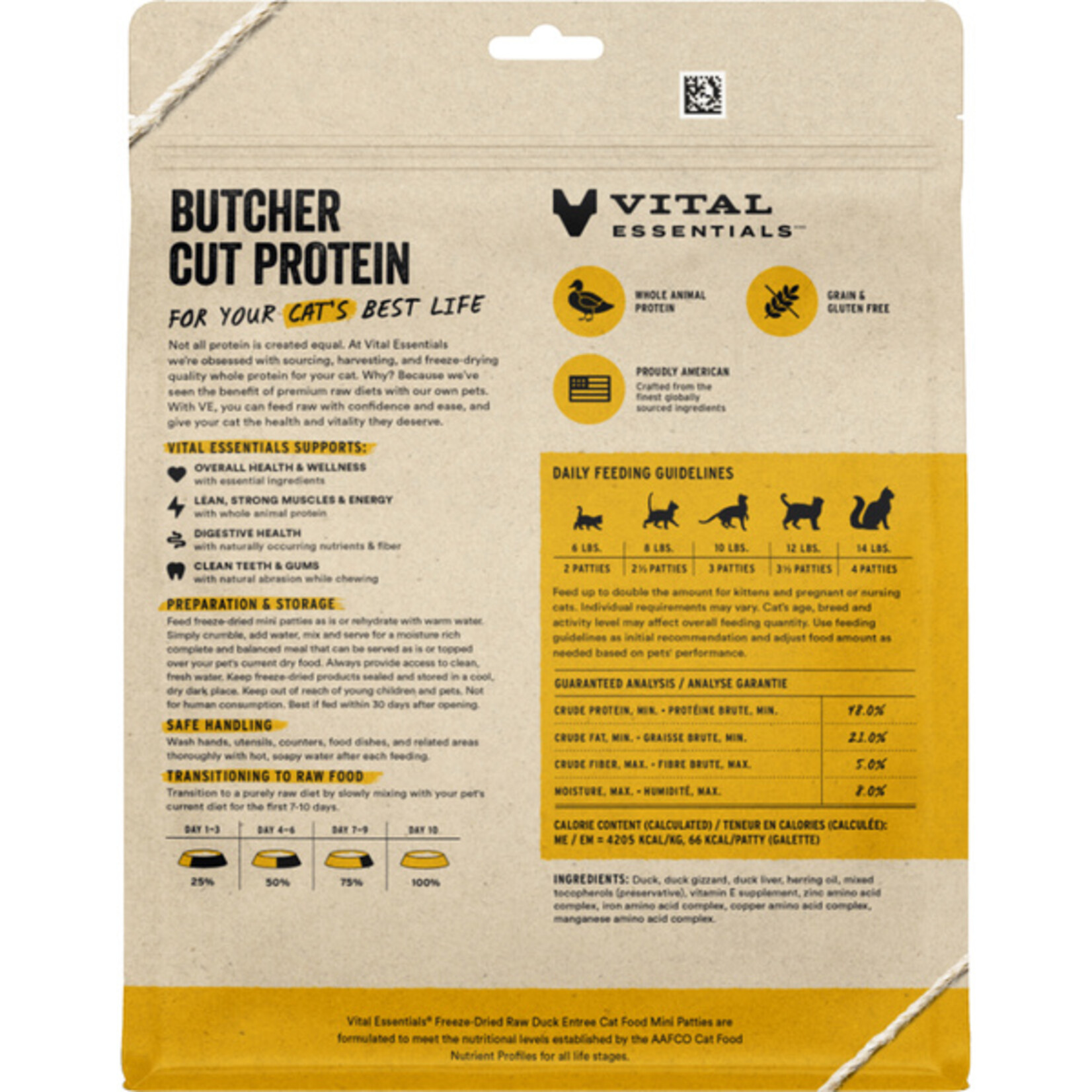 Vital Essential Vital Essentials FD Raw Duck Mini Patties Entree Cat Food 8 oz