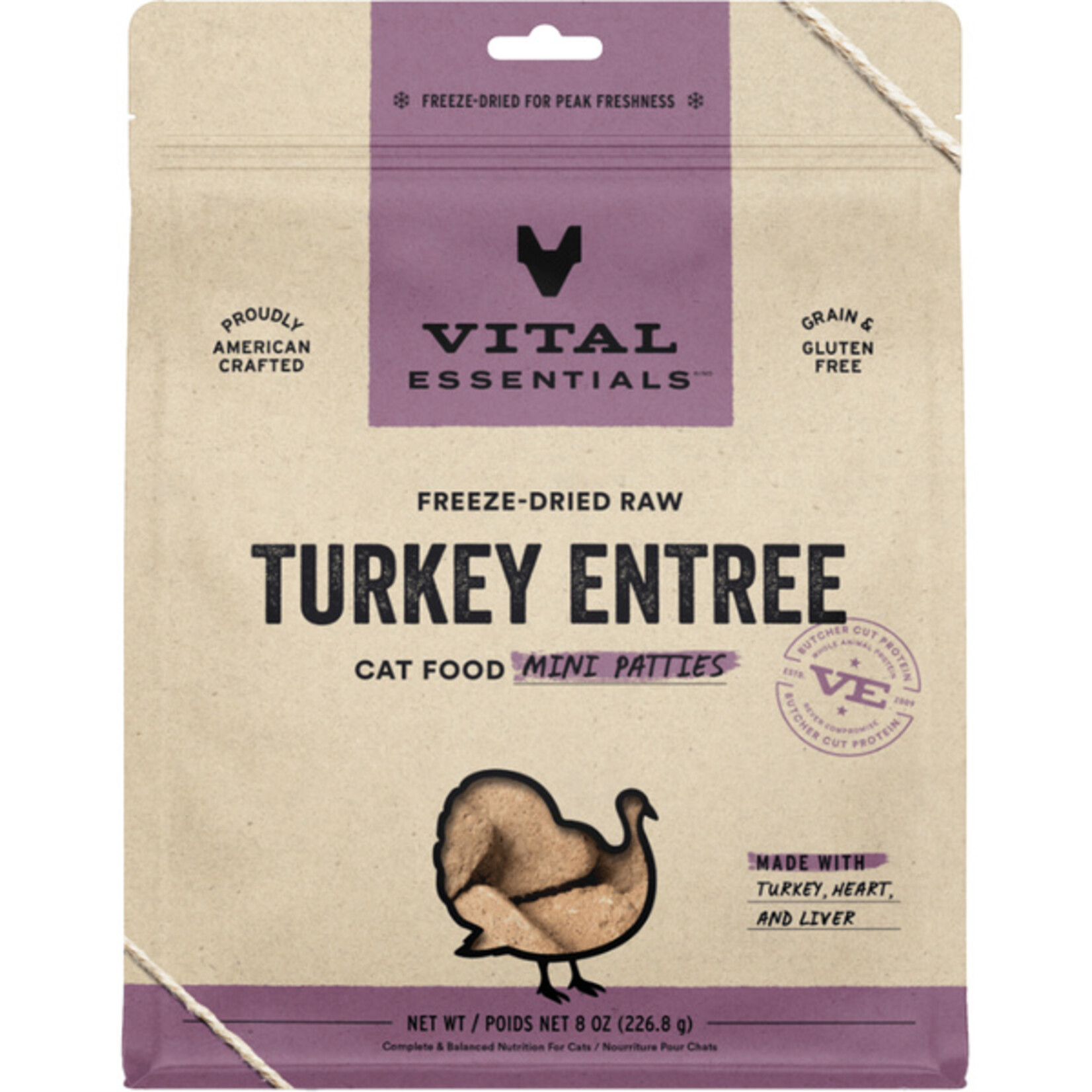 Vital Essential Vital Essentials FD Raw Turkey Mini Patties Entree Cat Food 8 oz