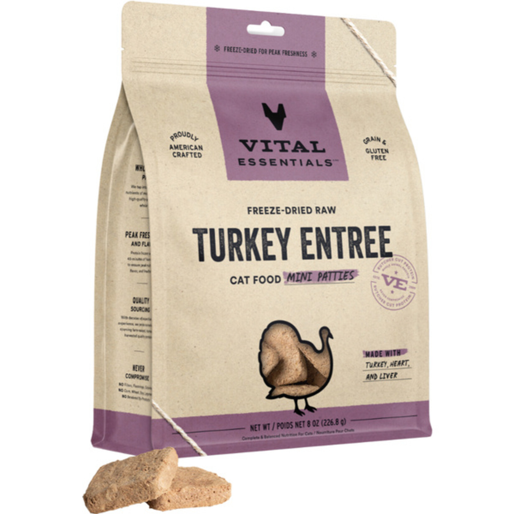 Vital Essential Vital Essentials FD Raw Turkey Mini Patties Entree Cat Food 8 oz