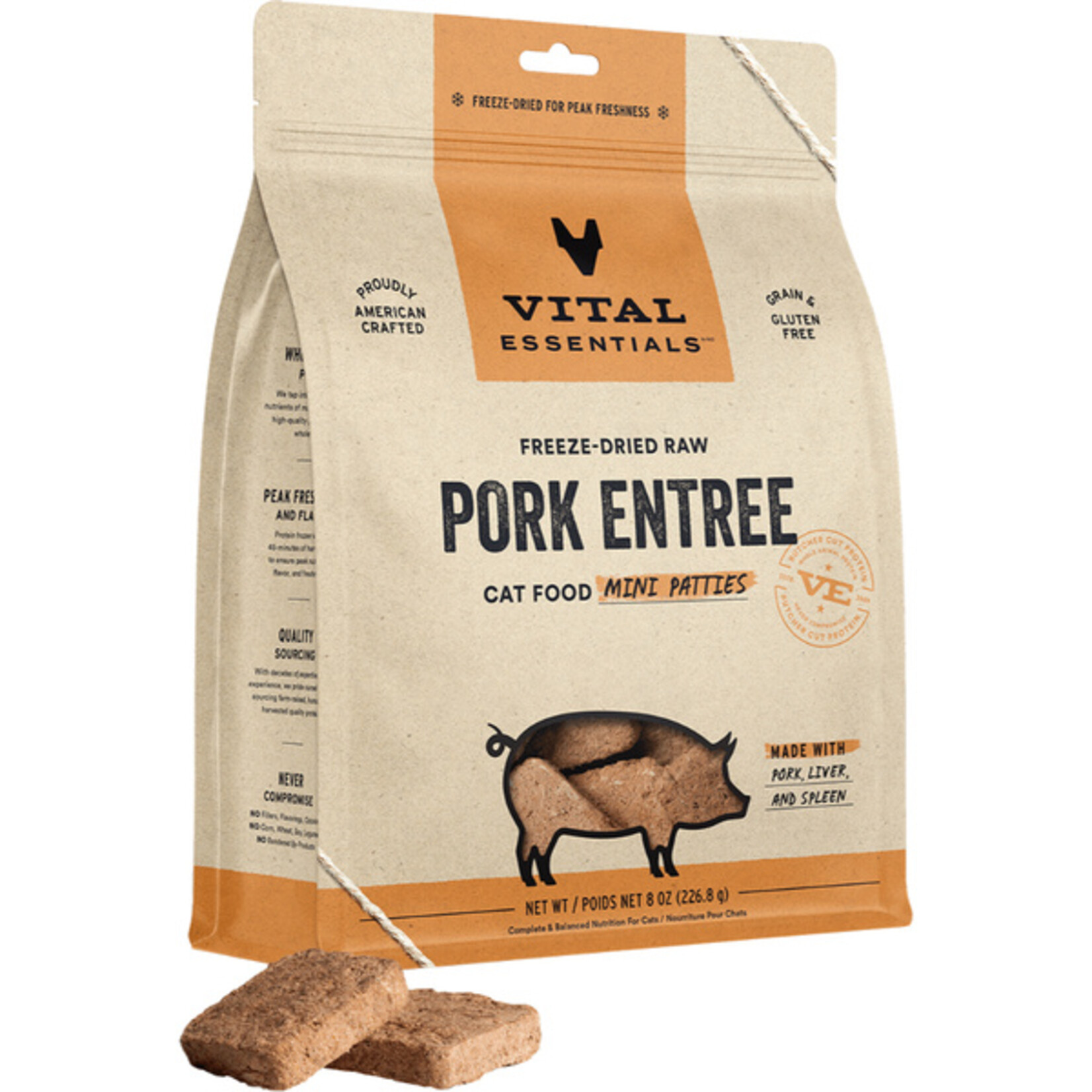Vital Essential Vital Essentials FD Raw Pork Mini Patties Entree Cat Food 8 oz
