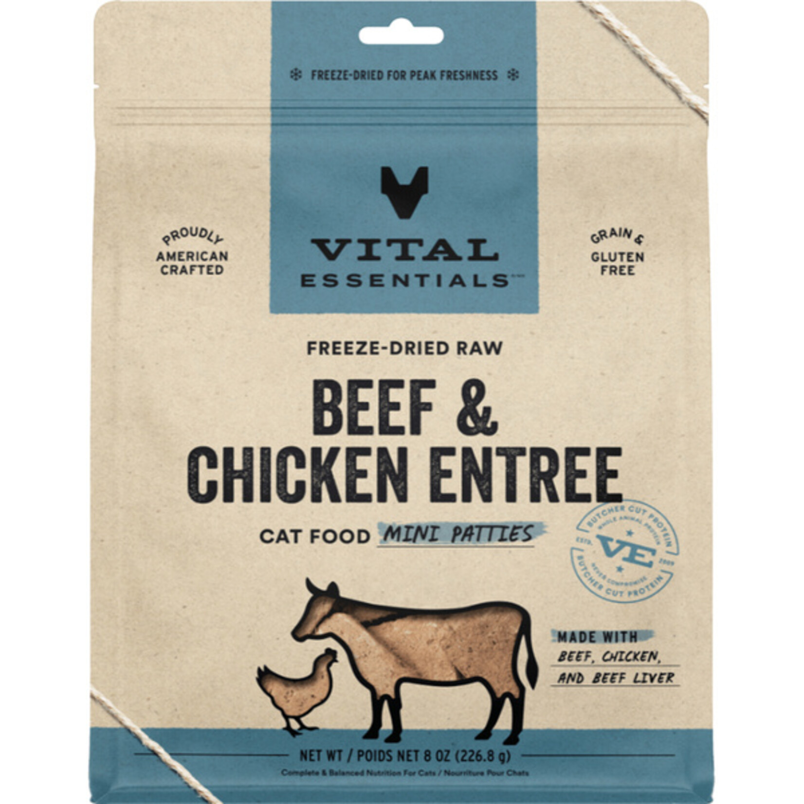 Vital Essential Vital Essentials FD Raw Beef & Chicken Mini Patties Entree Cat Food 8 oz