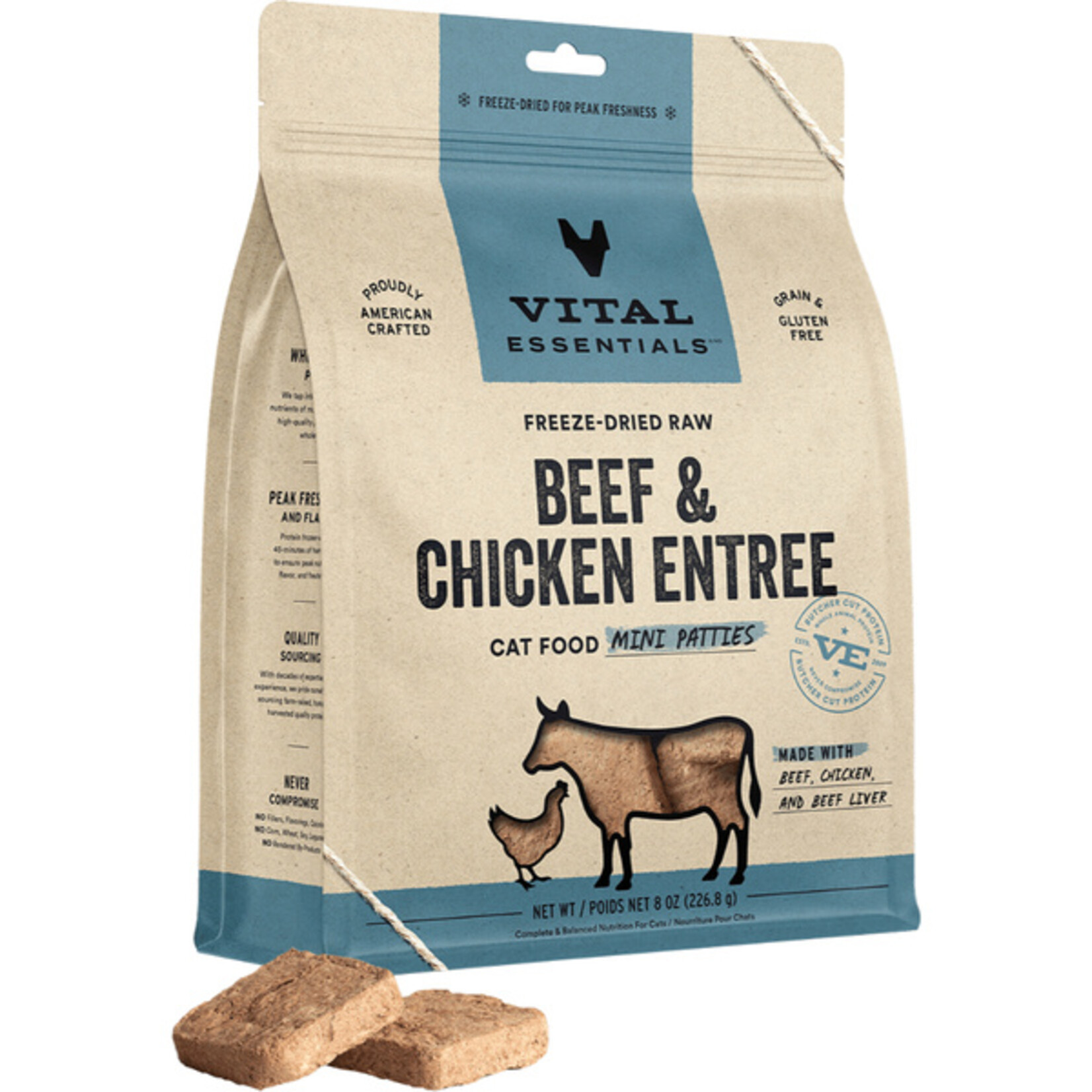 Vital Essential Vital Essentials FD Raw Beef & Chicken Mini Patties Entree Cat Food 8 oz