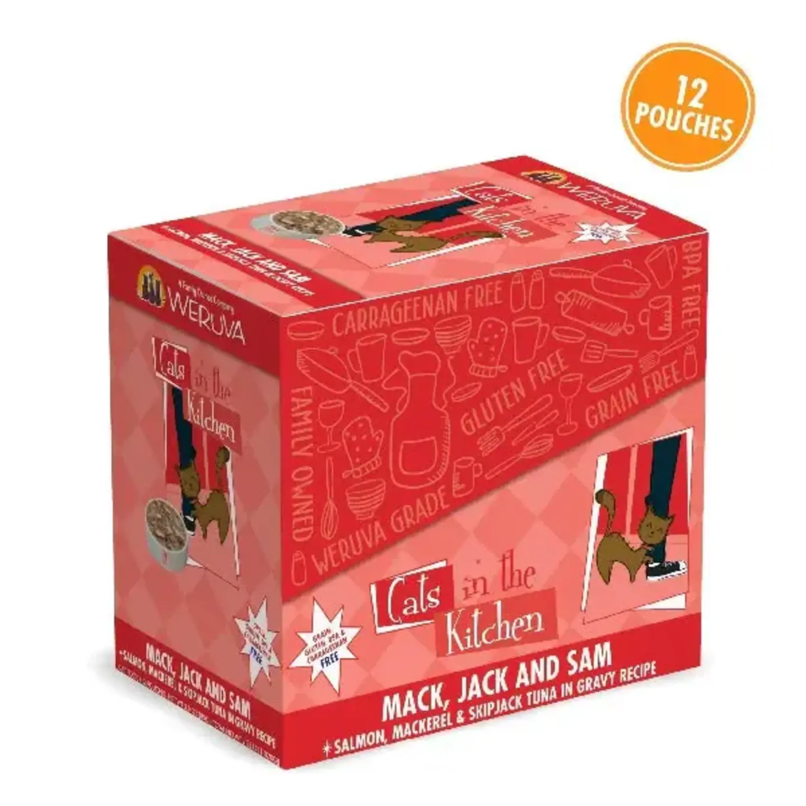 Weruva Weruva Cats in the Kitchen Salmon  Mackerel and Tuna in gravy 12 Pouches  3oz