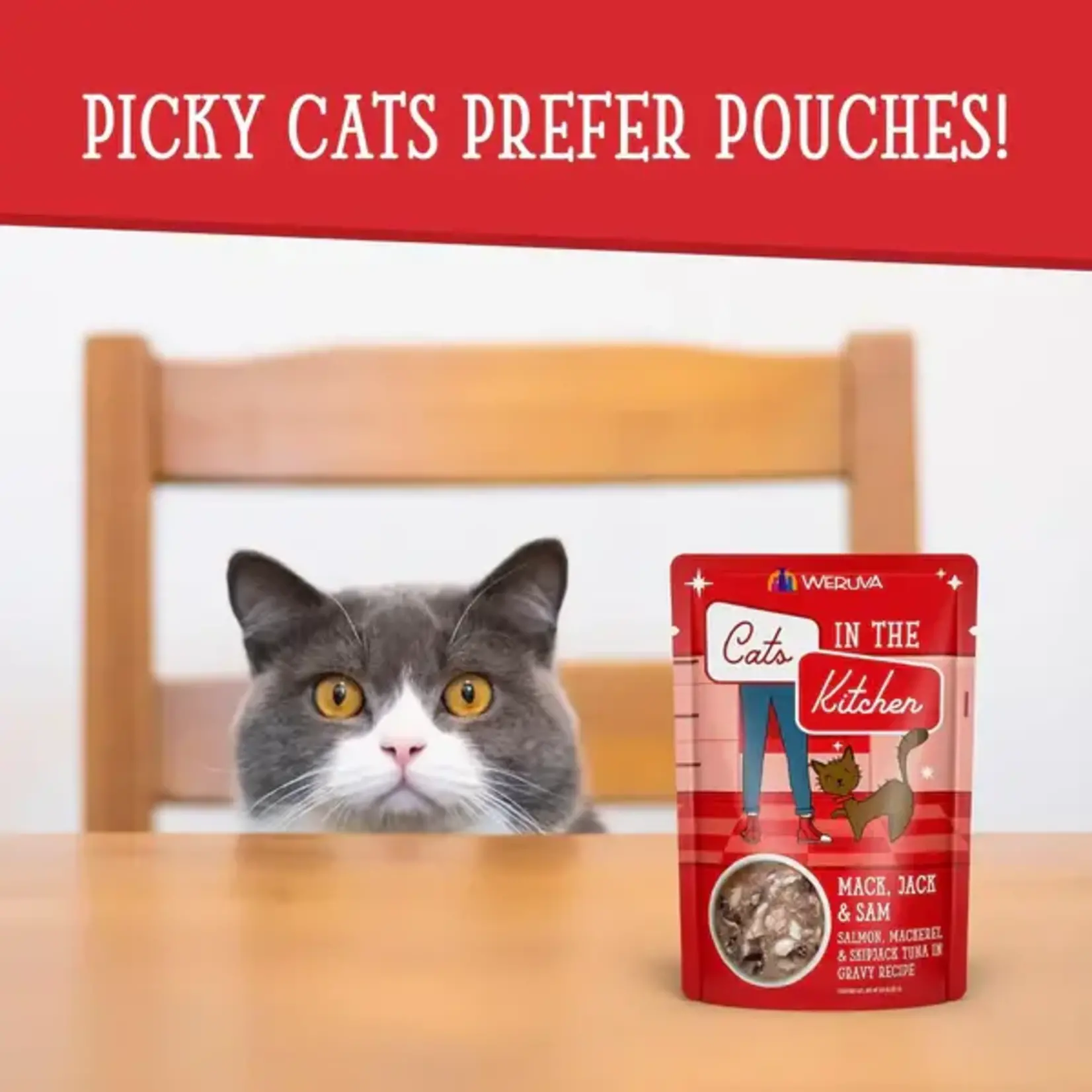 Weruva Weruva Cats in the Kitchen Salmon  Mackerel and Tuna in gravy 12 Pouches  3oz