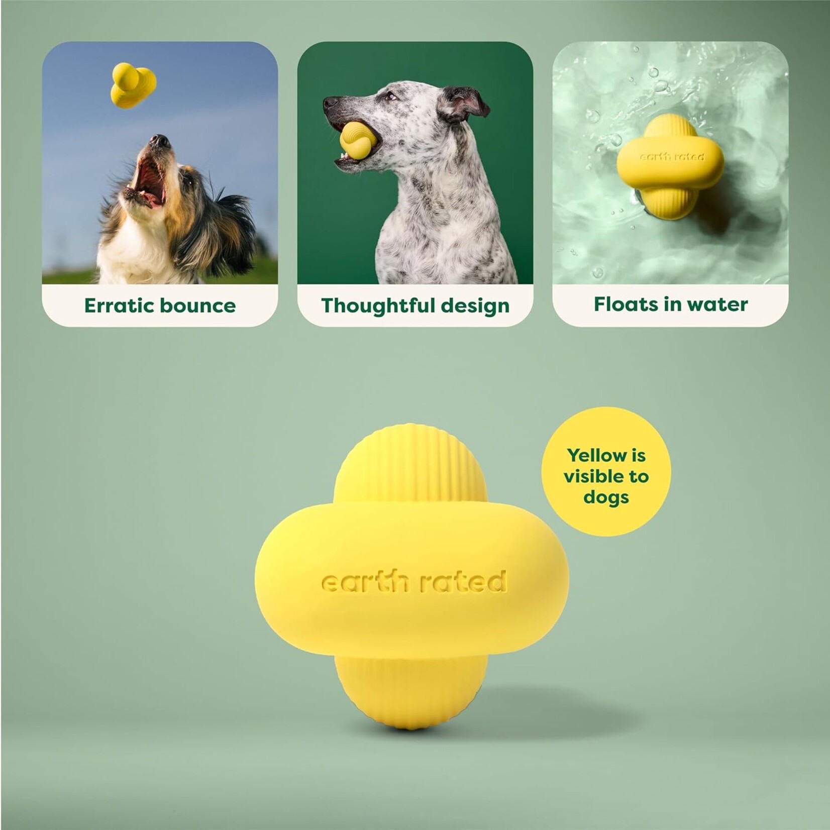 Earth rated Natural Rubber Fetch Toy Yellow