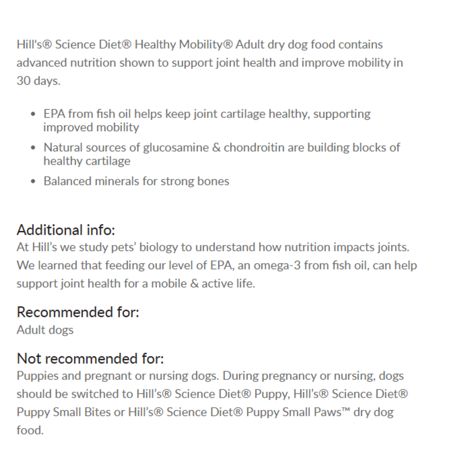 Hill's Hill's Dog food Science Diet adult Healthy Mobility Chicken 30lb