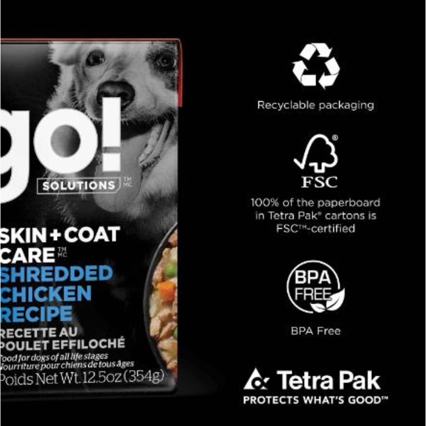 go! solutions Go! Dog Can  Skin + coat care shredded chicken recipe 354g