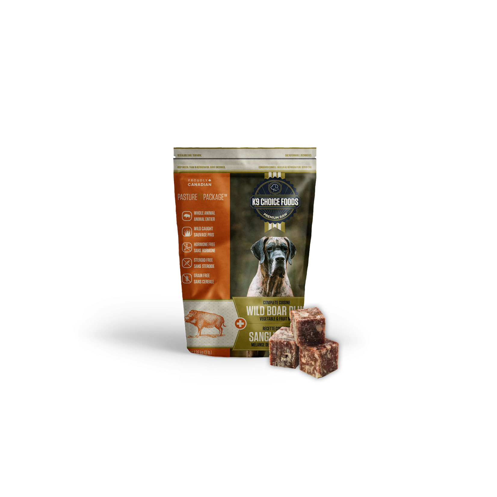 K9 choice frozen Complete Raw Cuisine pieces Wild Boar Plus 3lb