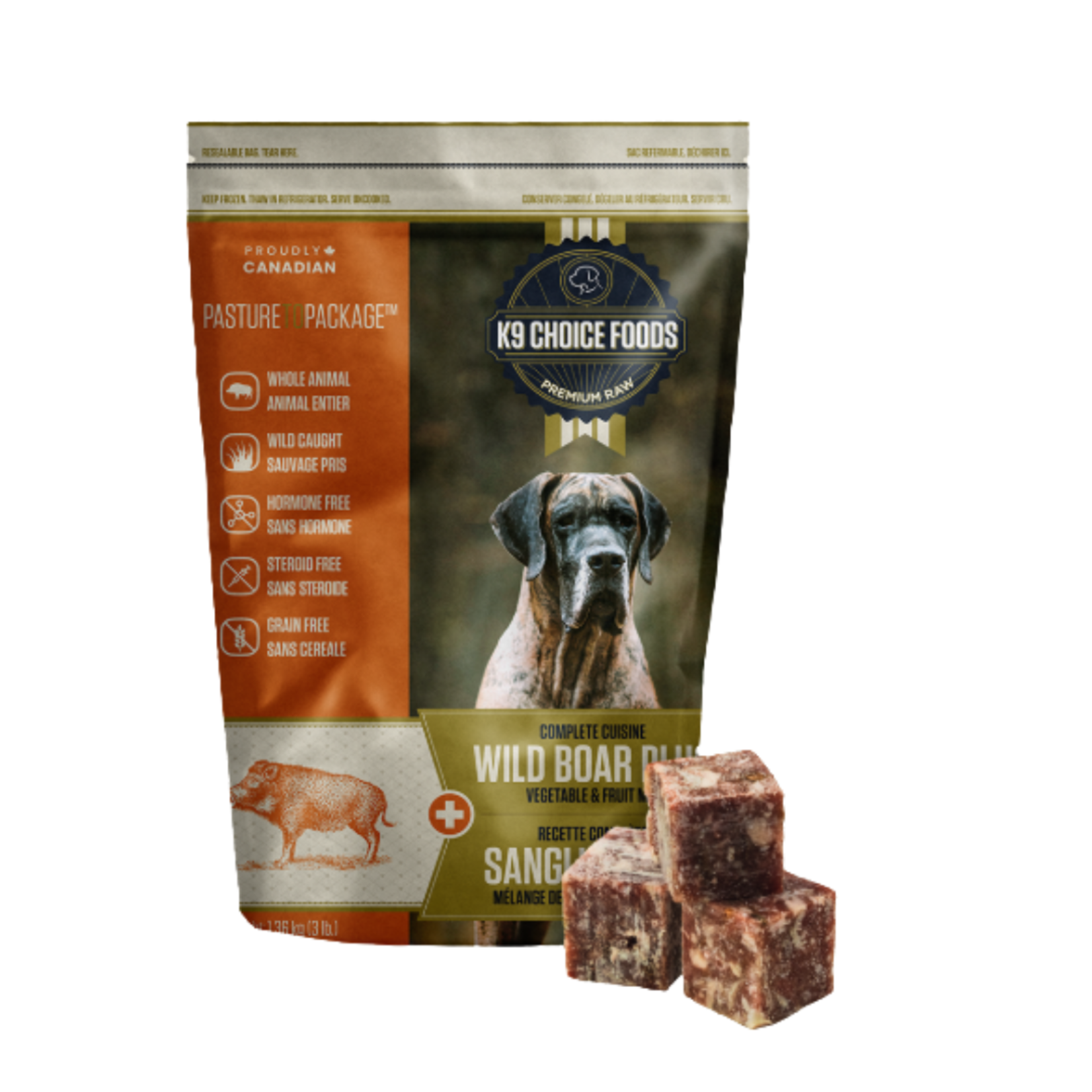 K9 choice frozen Complete Raw Cuisine pieces Wild Boar Plus 3lb