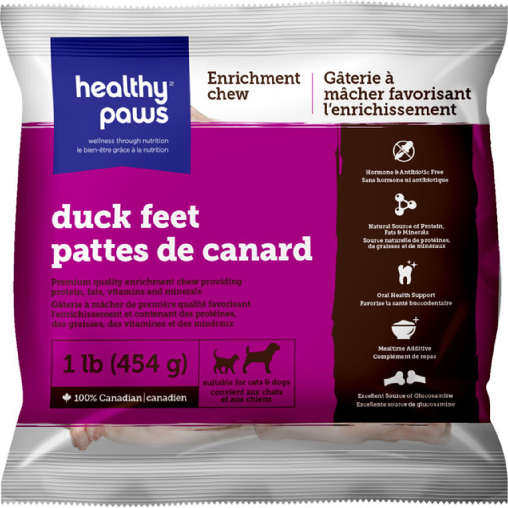 Healthy Paws Frozen Enrichment Raw Duck Feet 1LB