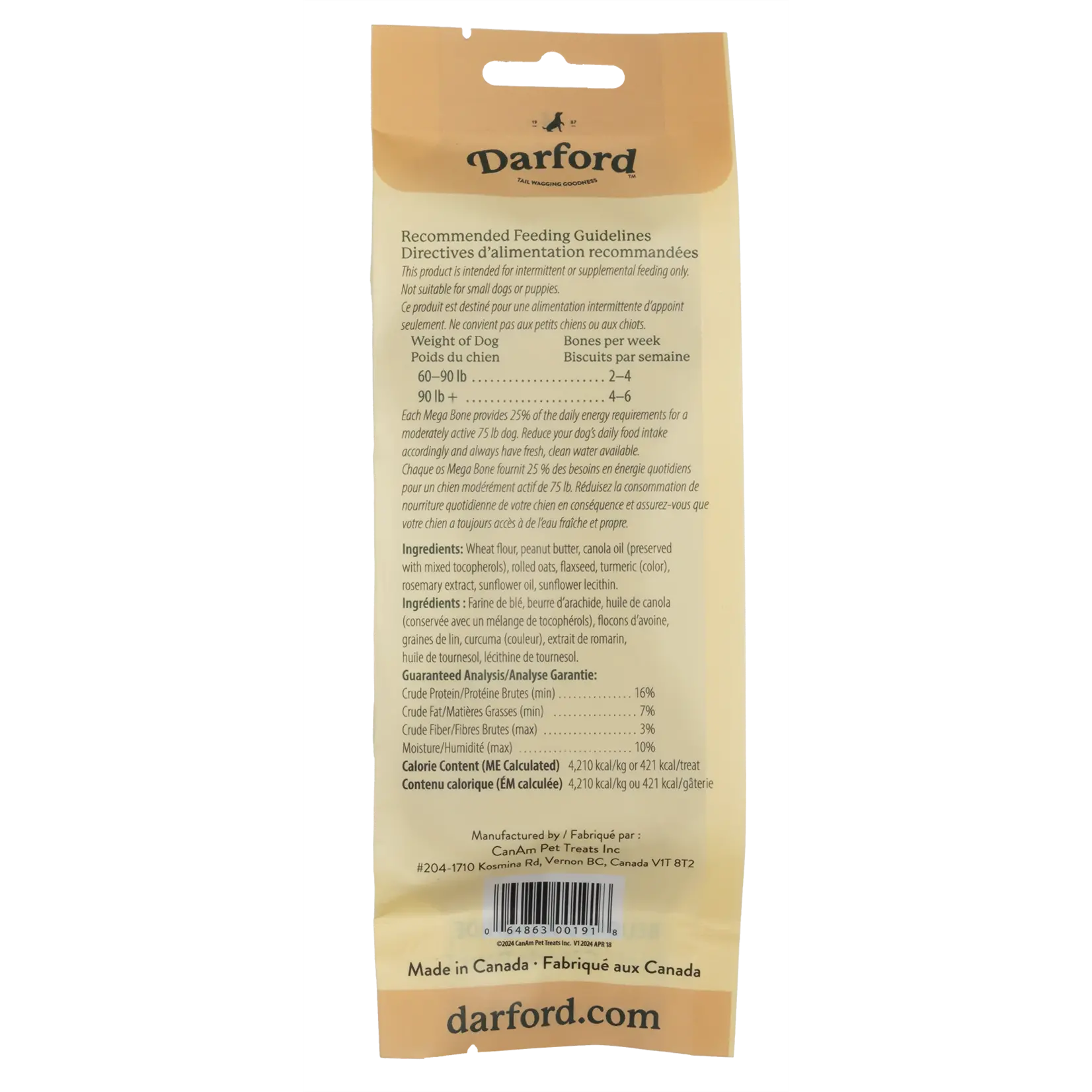 Darford Mega Junior Peanut Butter Biscuit Bones  100g