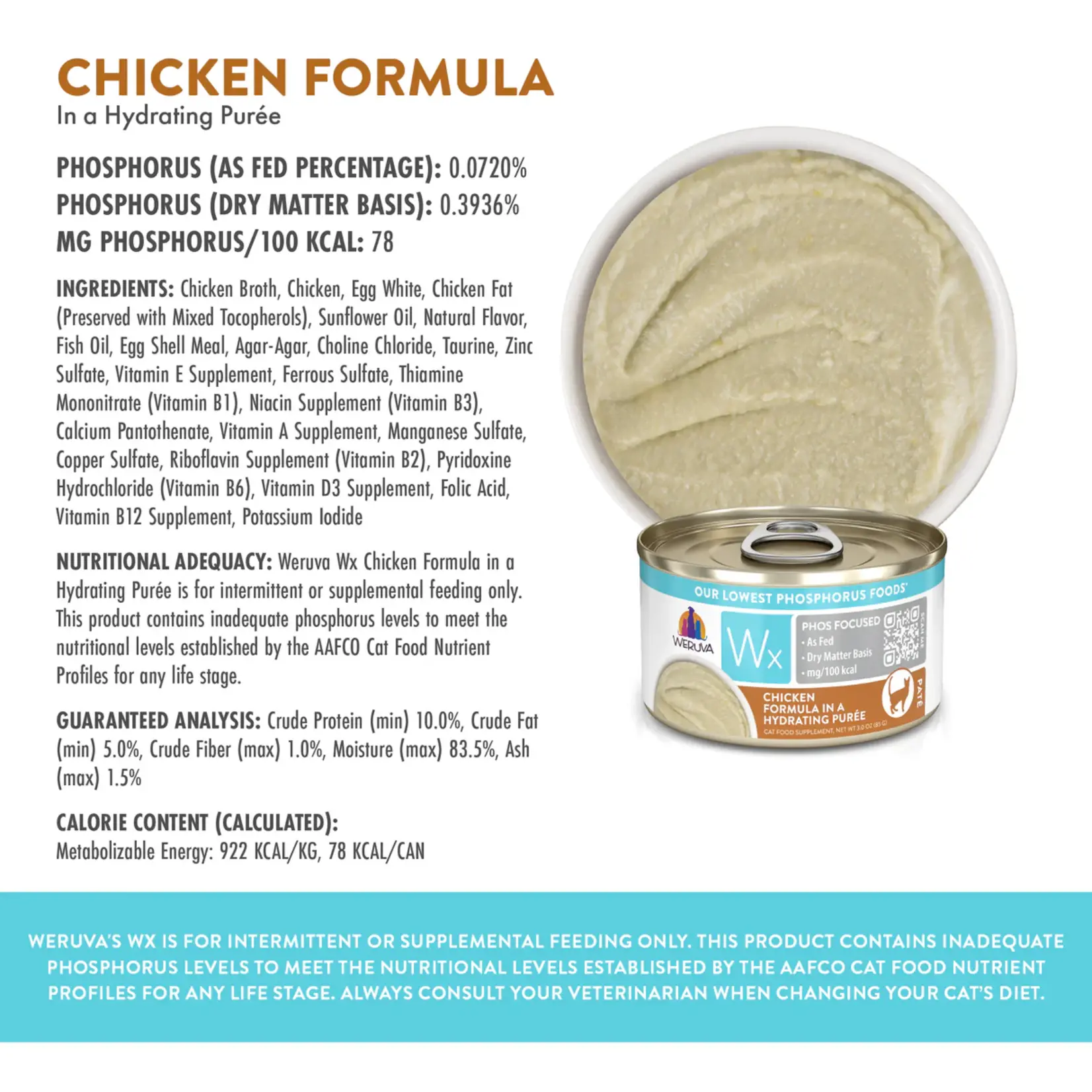 Weruva Weruva Wx Chicken Formula in a Hydrating Pate Cat Wet Food 12x3Oz