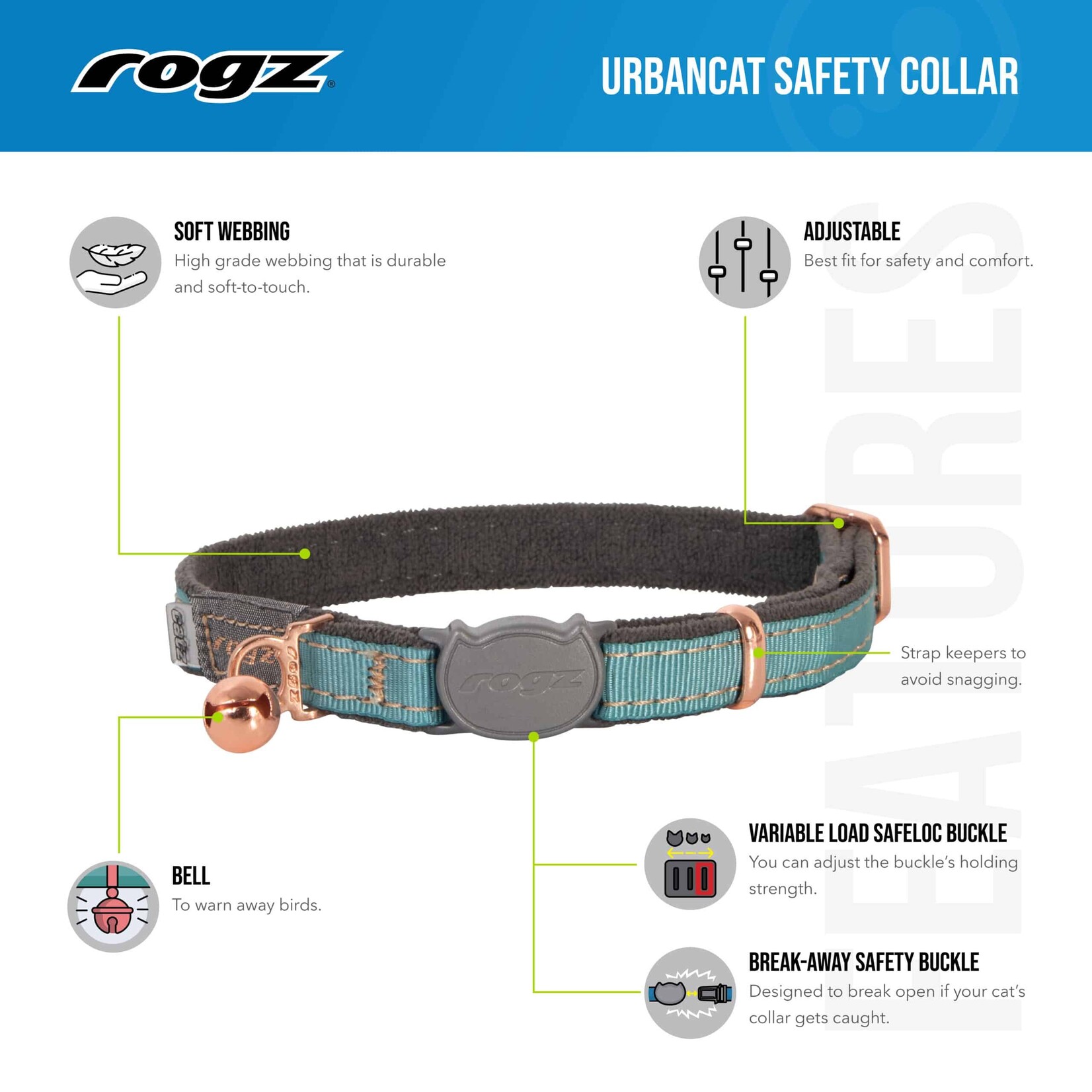 Rogz Rogz Urban Cat Safety Collar 8 - 12in