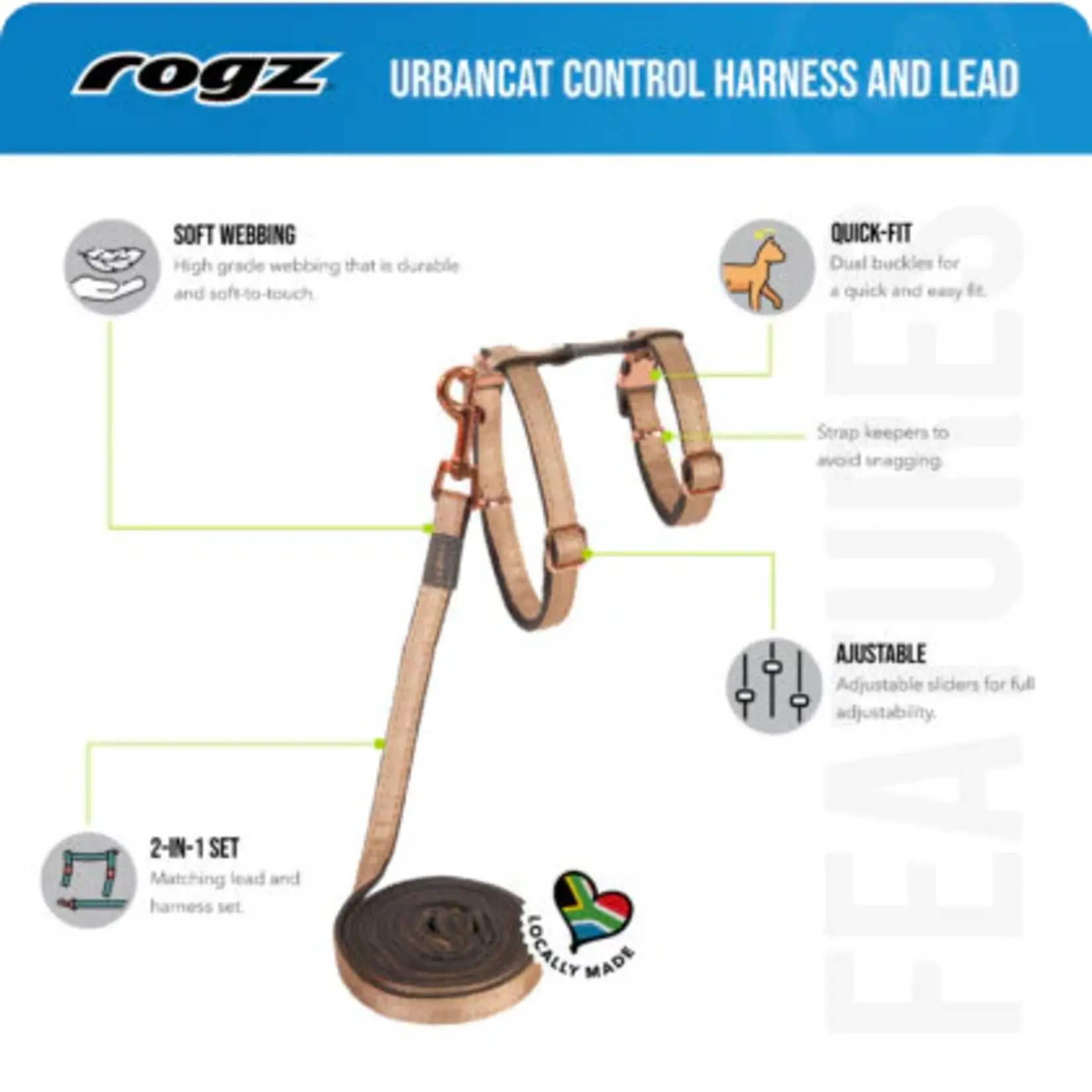 Rogz Rogz - Adjustable Cat Harness & Leash 9 - 15in