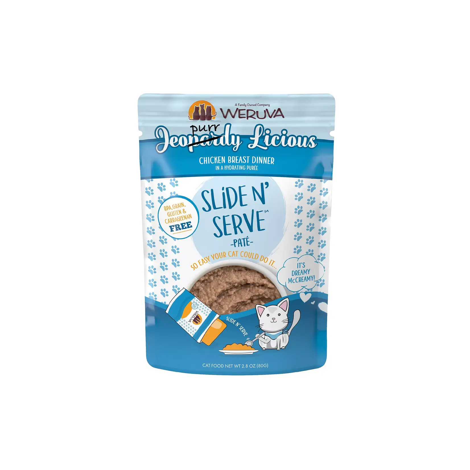 Weruva Weruva Slide N' Serve Pate Cat Wet Food, Jeopurrdy Licious Chicken Breast Dinner single 2.8oz Pouch