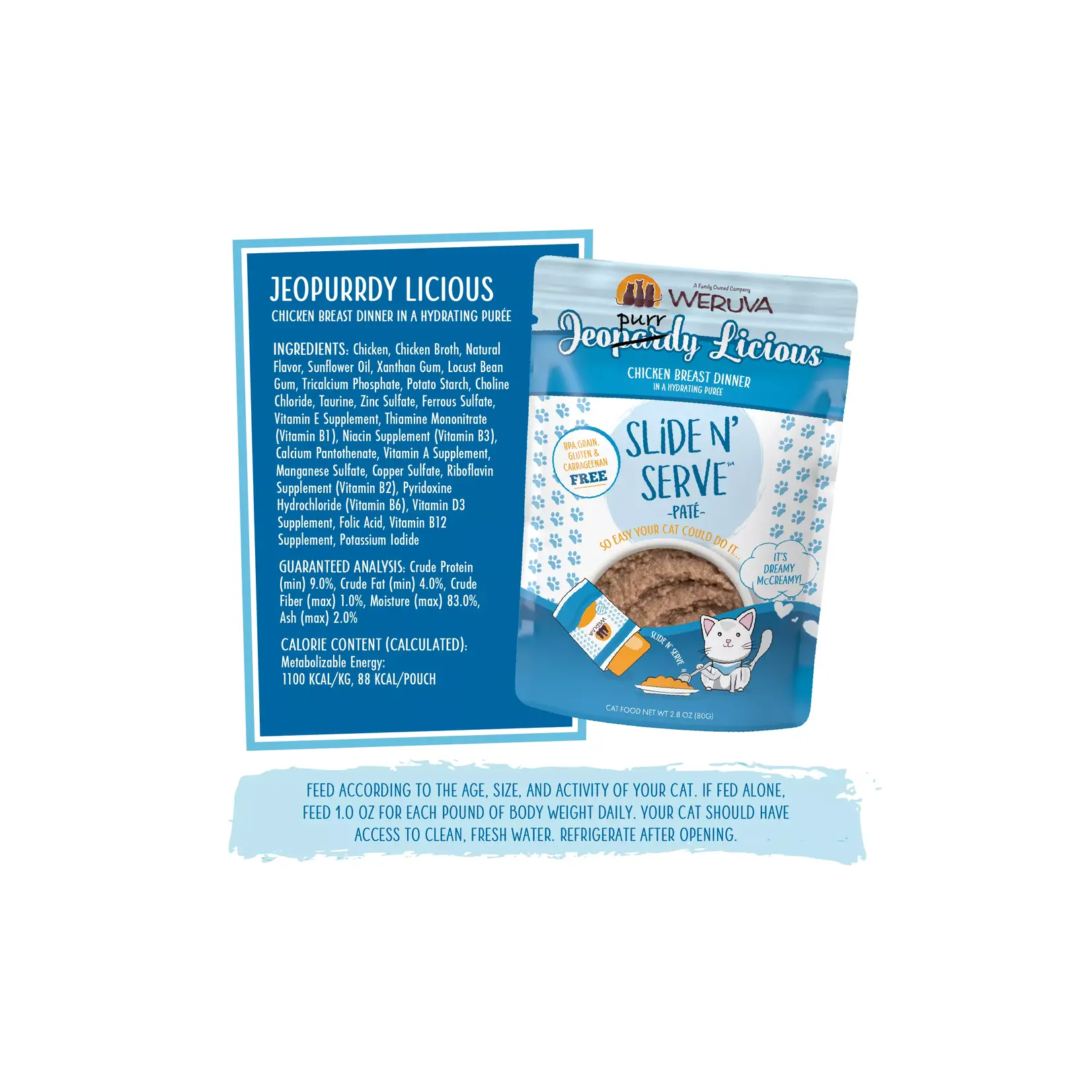 Weruva Weruva Slide N' Serve Pate Cat Wet Food, Jeopurrdy Licious Chicken Breast Dinner single 2.8oz Pouch