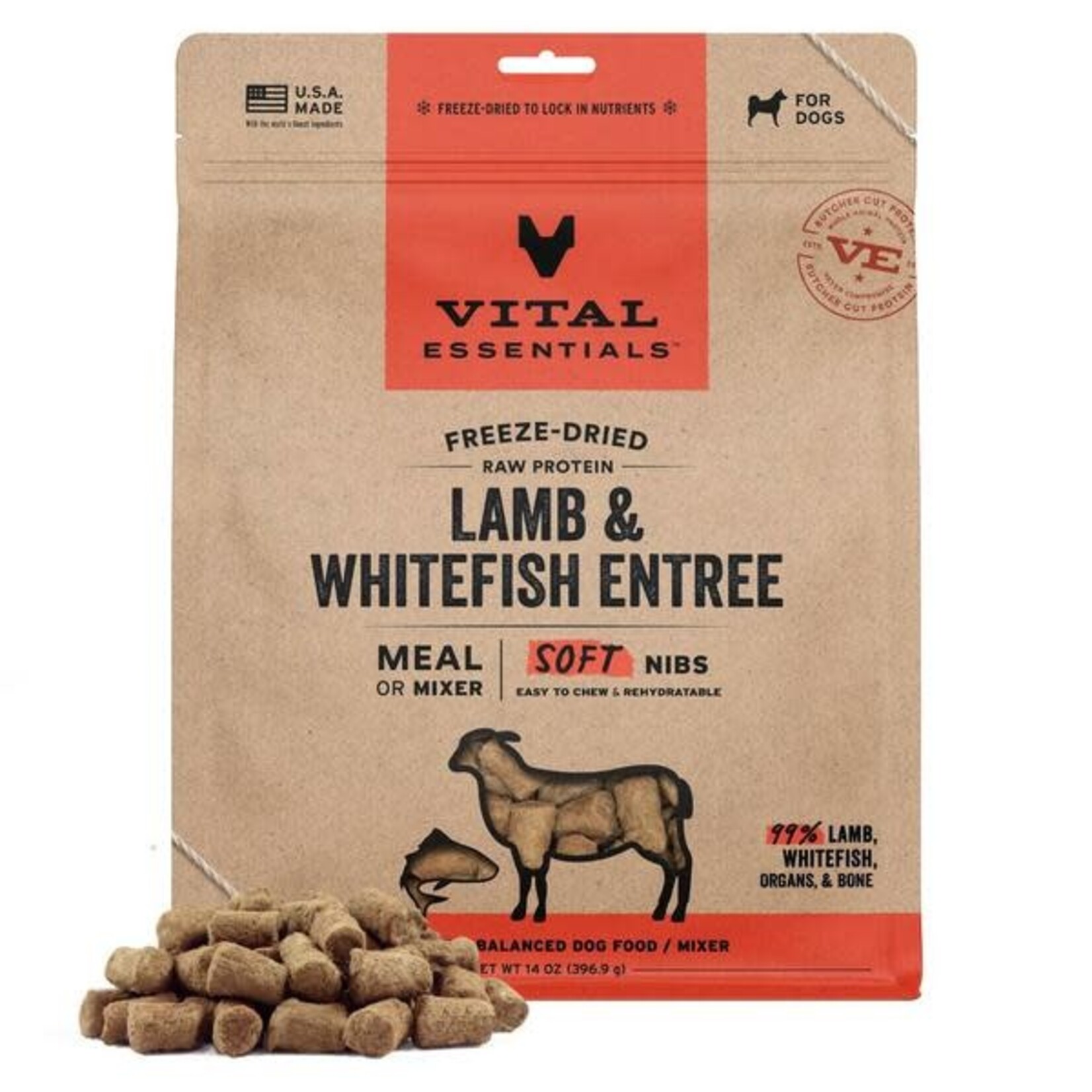 Vital Essential Vital Essentials Freeze Dried Raw Lamb & Whitefish Entree & Mixer Soft Nibs 14OZ