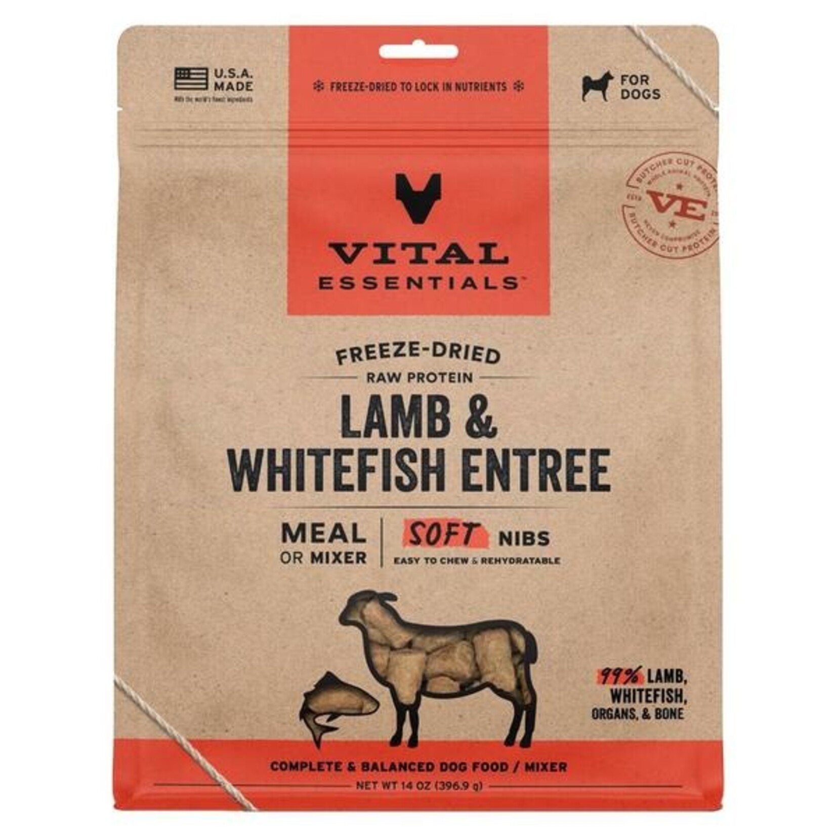 Vital Essential Vital Essentials Freeze Dried Raw Lamb & Whitefish Entree & Mixer Soft Nibs 14OZ