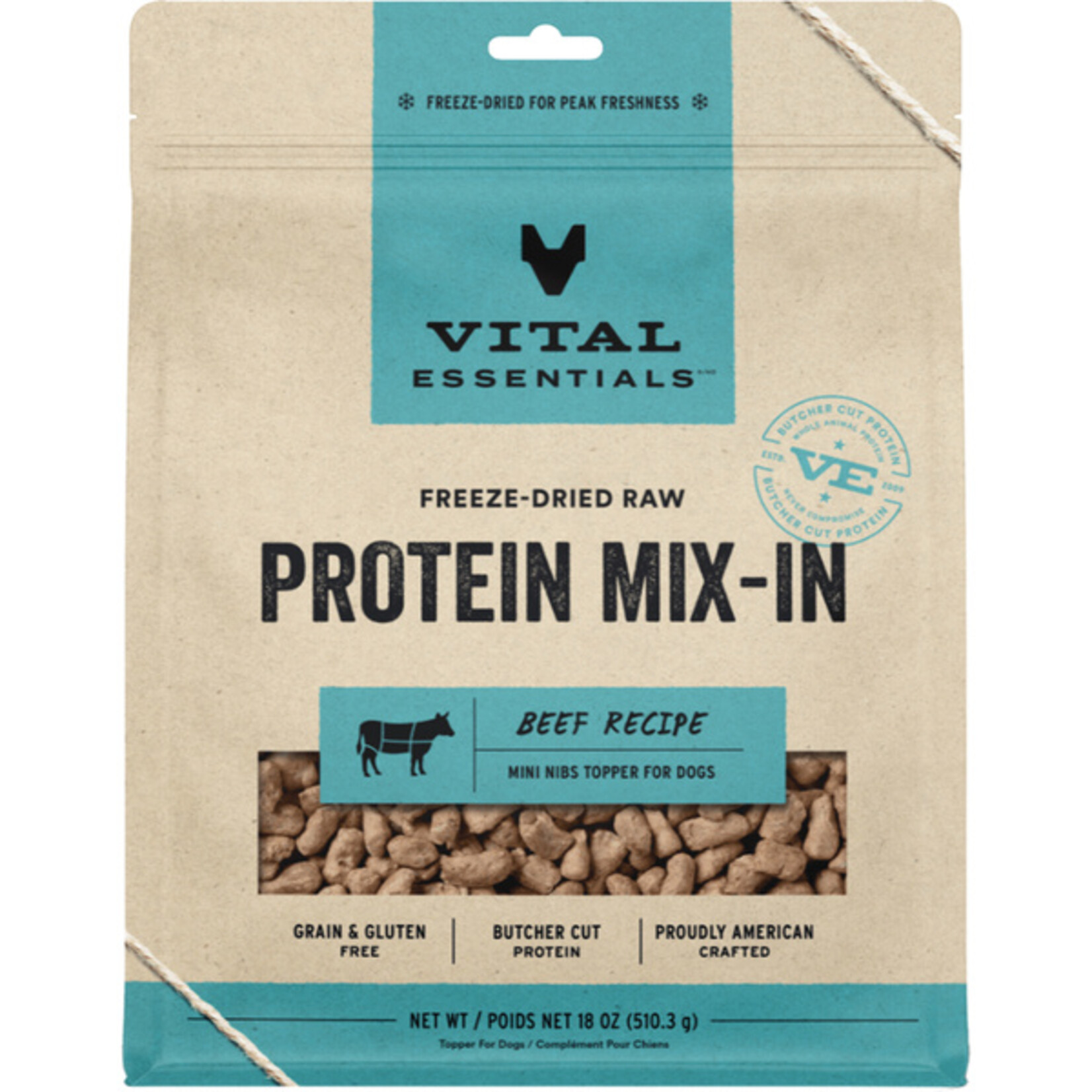 Vital Essential Vital Essentials Freeze Dried Raw Protein Mix - In Mini Nibs Beef 18OZ