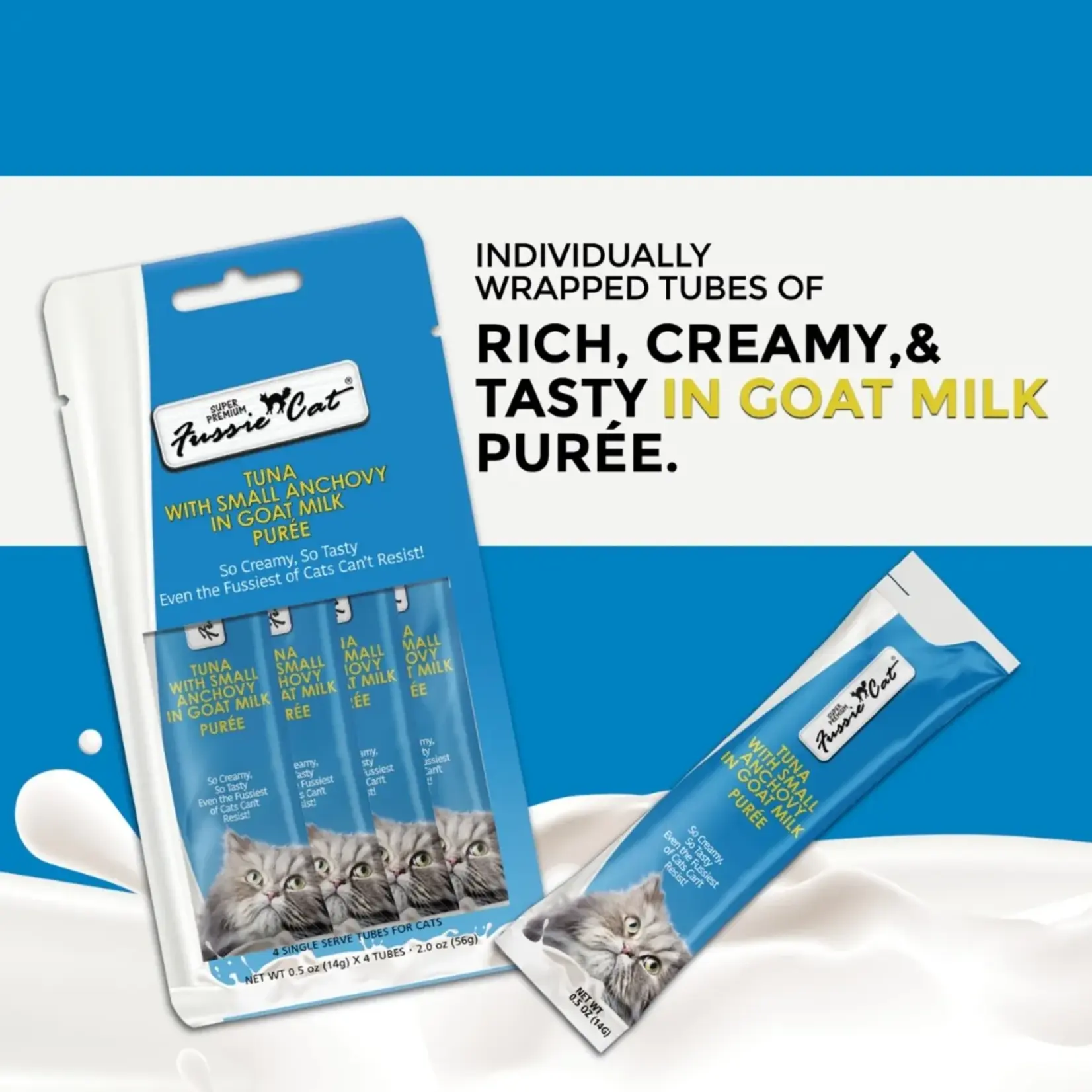 Fussie Cat Fussie Cat Treats Premium Ocean fish Puree (4pack) 5 OZ