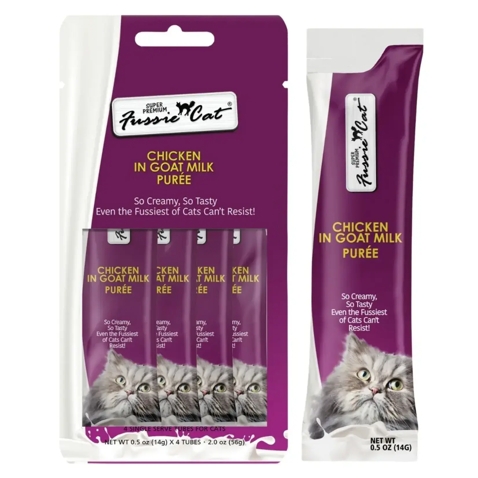 Fussie Cat Fussie Cat Treats Super Premium Chicken in Goat Milk Puree (4pack) 5 OZ