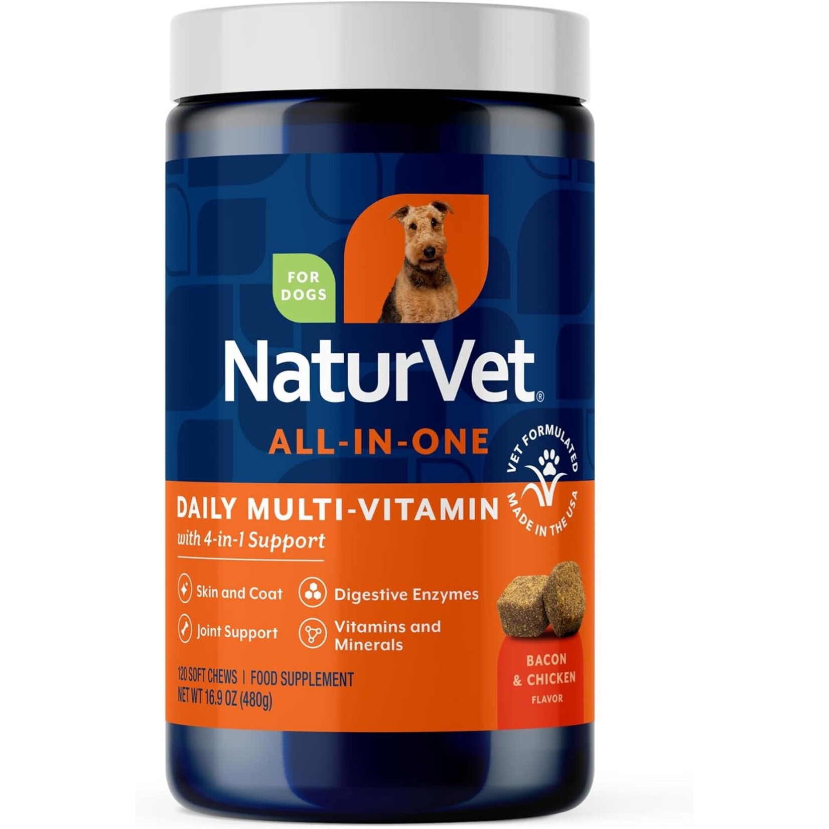 NaturVet Daily Multi Vitamin With 4-in-1 Support bacon & chicken flavor ( 120 soft chews)