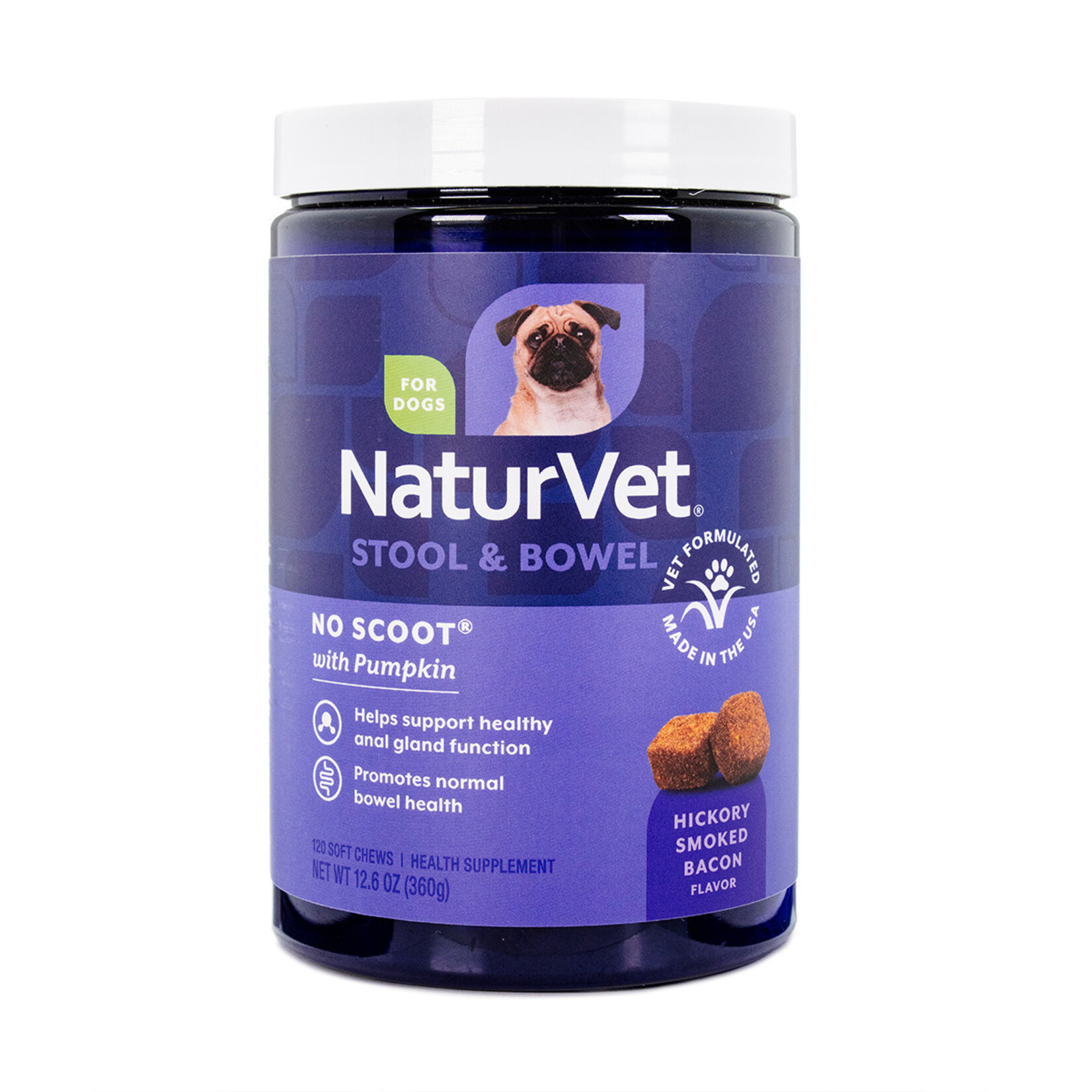 NaturVet Stool & Bowel No Scoot With Pumpkin (120soft chews) Hickory smoked bacon flavor