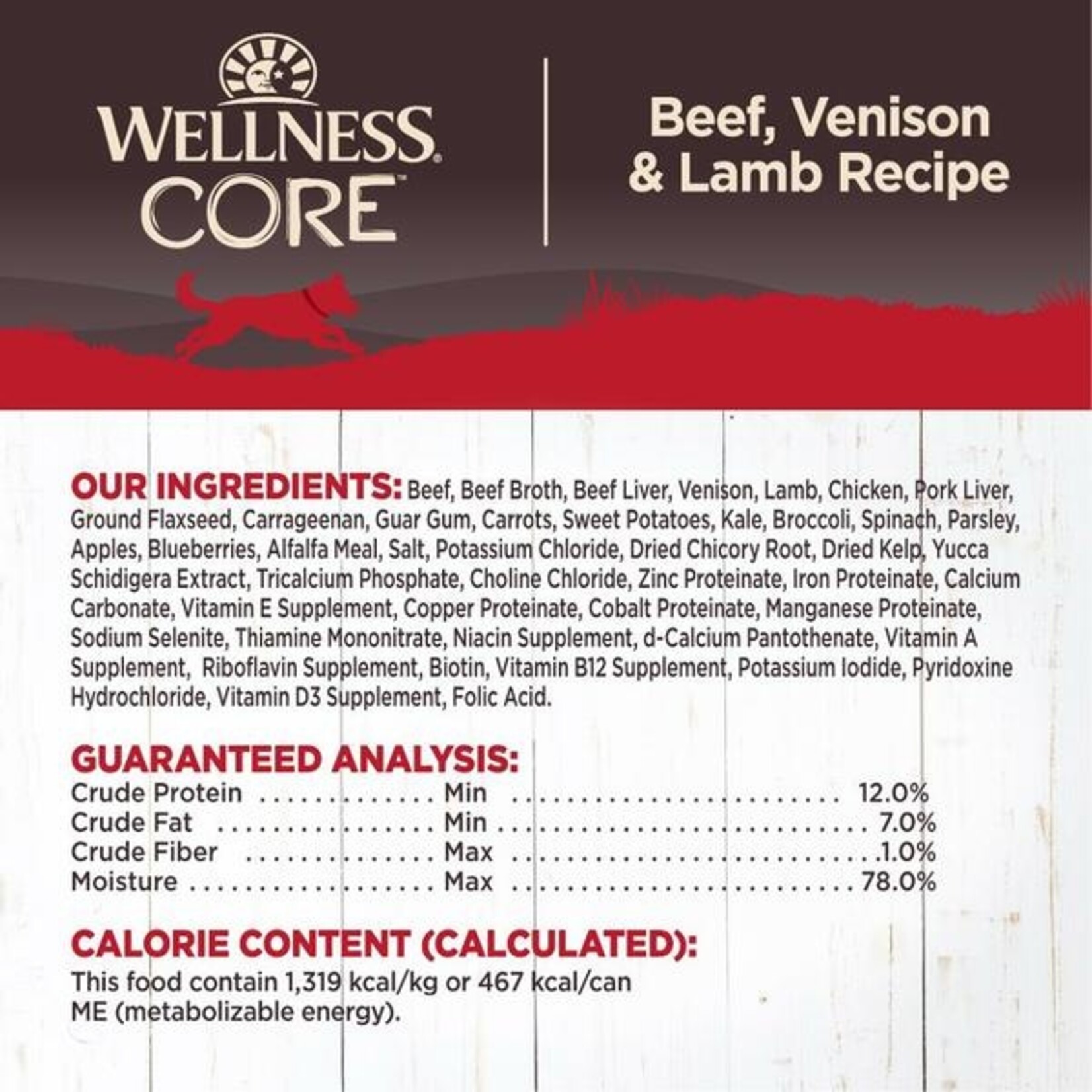 Wellness Core  Grain Free Beef/ Venison & Lamb  Dog Wet Food 12.5OZ