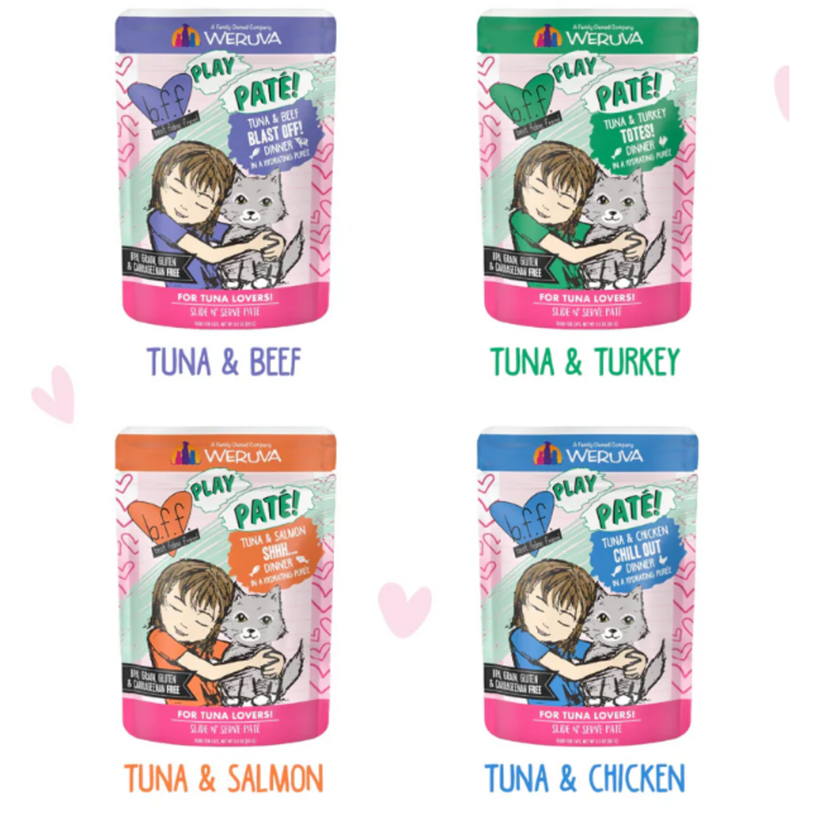 Weruva Weruva Best Feline Friend Tuna Lovers Variety Pate 4 Flavors (Cat) 12 Pouches 3OZ