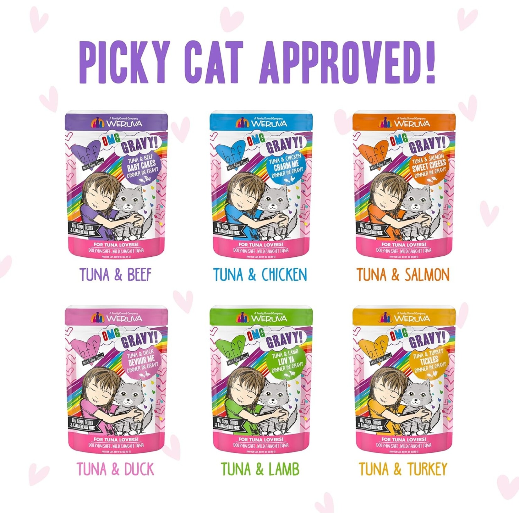 Weruva Weruva Best Feline Friend Tuna Lovers Variety Gravy 6 Flavors (Cat) 12 Pouches 3OZ