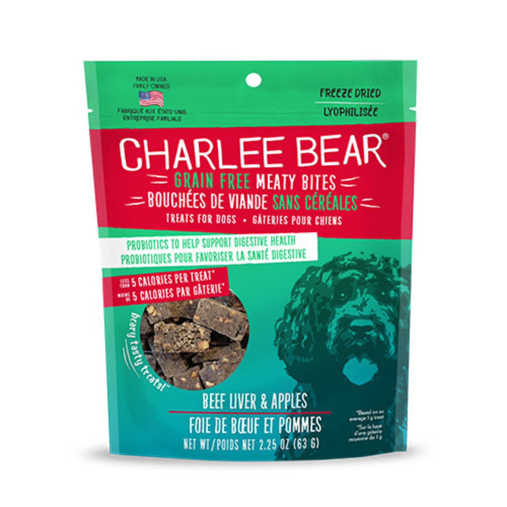 Charlee Bear Charlee Bear Grain Free Probiotics Freeze Dried Beef Liver & Apple Meaty Bites 2.25OZ