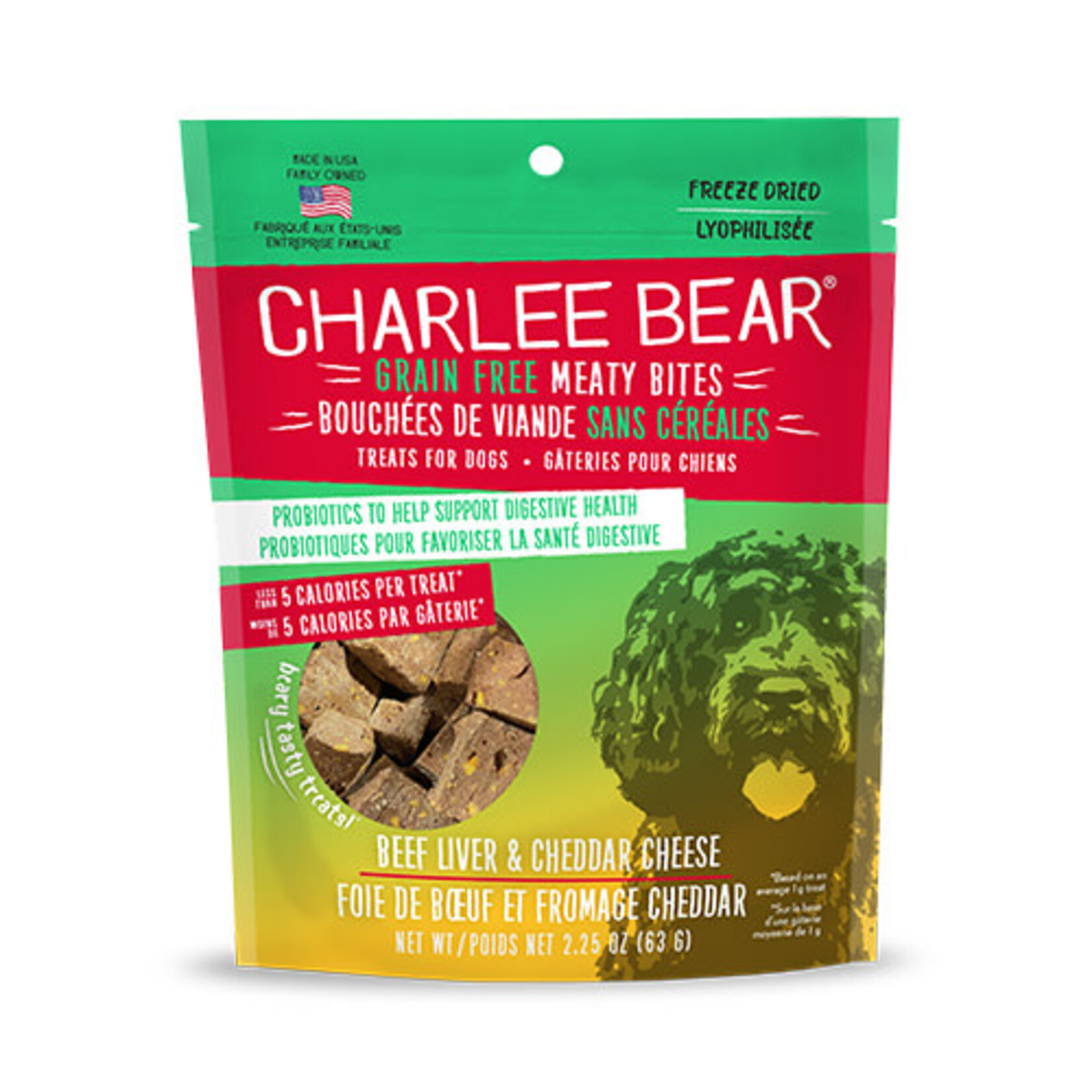 Charlee Bear Charlee Bear Grain Free Probiotics Freeze Dried Beef Liver & Cheddar Cheese Meaty Bites 2.25OZ