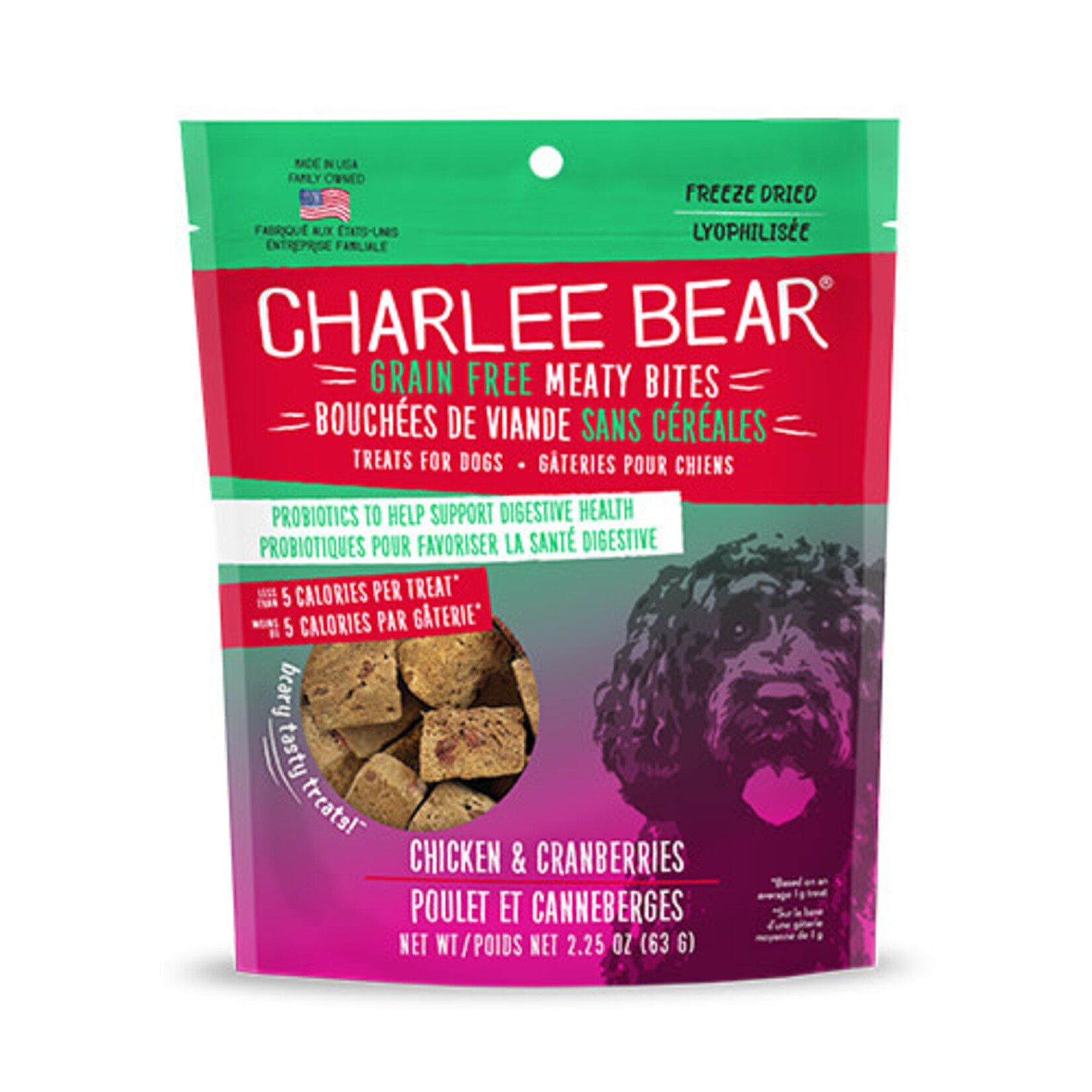 Charlee Bear Charlee Bear Grain Free Probiotics Freeze Dried Chicken & Cranberries Meaty Bites 2.25OZ