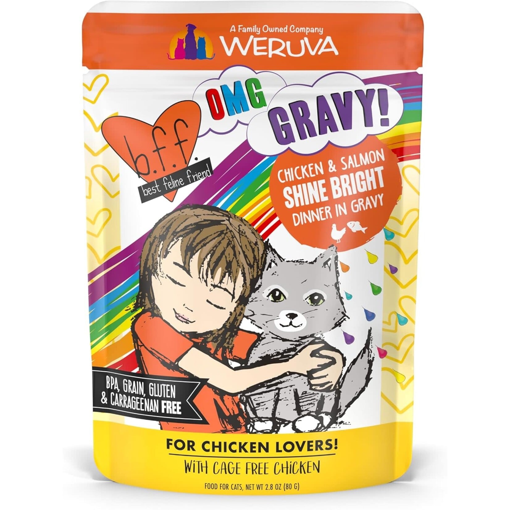 Weruva Best Feline Friend Shine Bright Chicken & Salmon Dinner in Gravy 12 pouches(2.8)