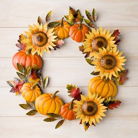 Handcrafted Metal Sunflower & Pumpkin Wreath