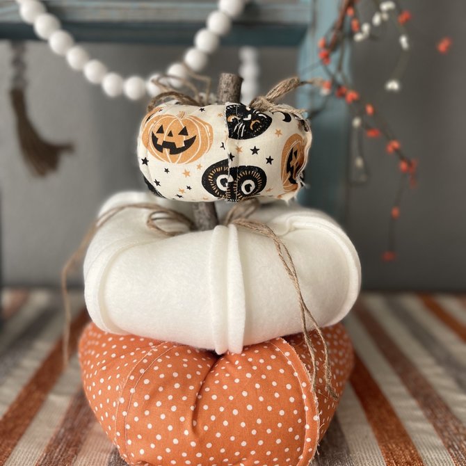 Vintage Halloween Fabric Pumpkin Set 3 Piece