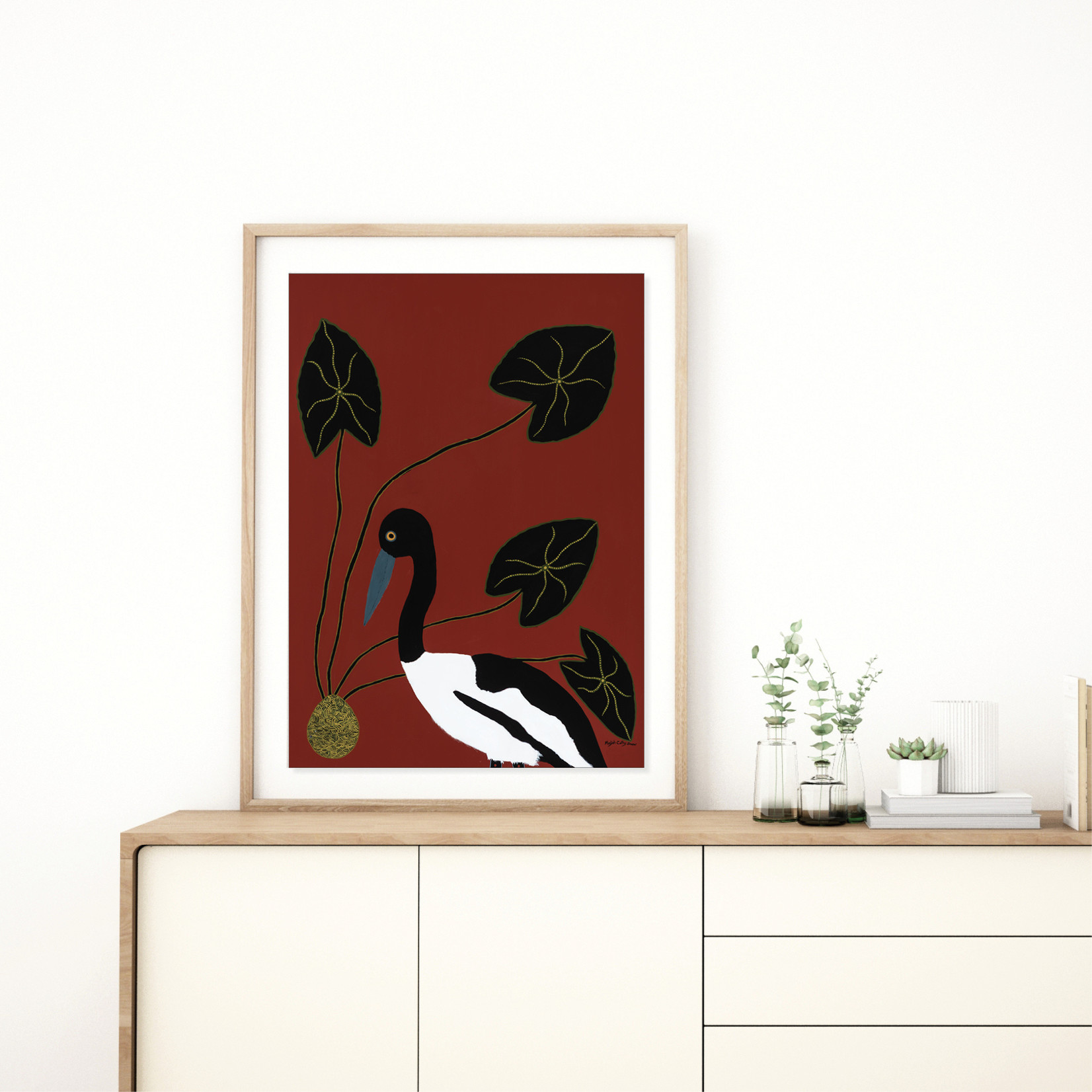 Maljah Cathy Snow, Jabiru and Hairy Lily   2020 | Reproduction