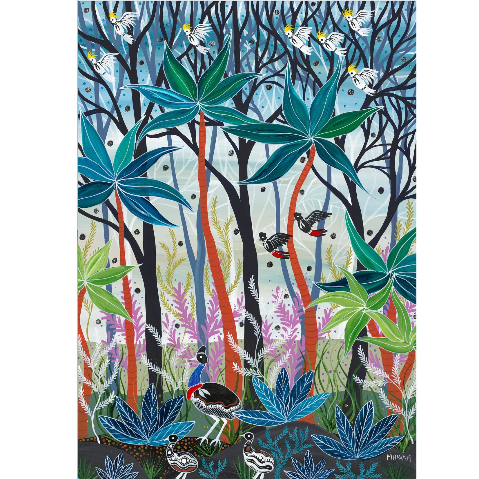 Melanie Hava, Cassowaries and Cockatoos  2019 | A1 Reproduction Print