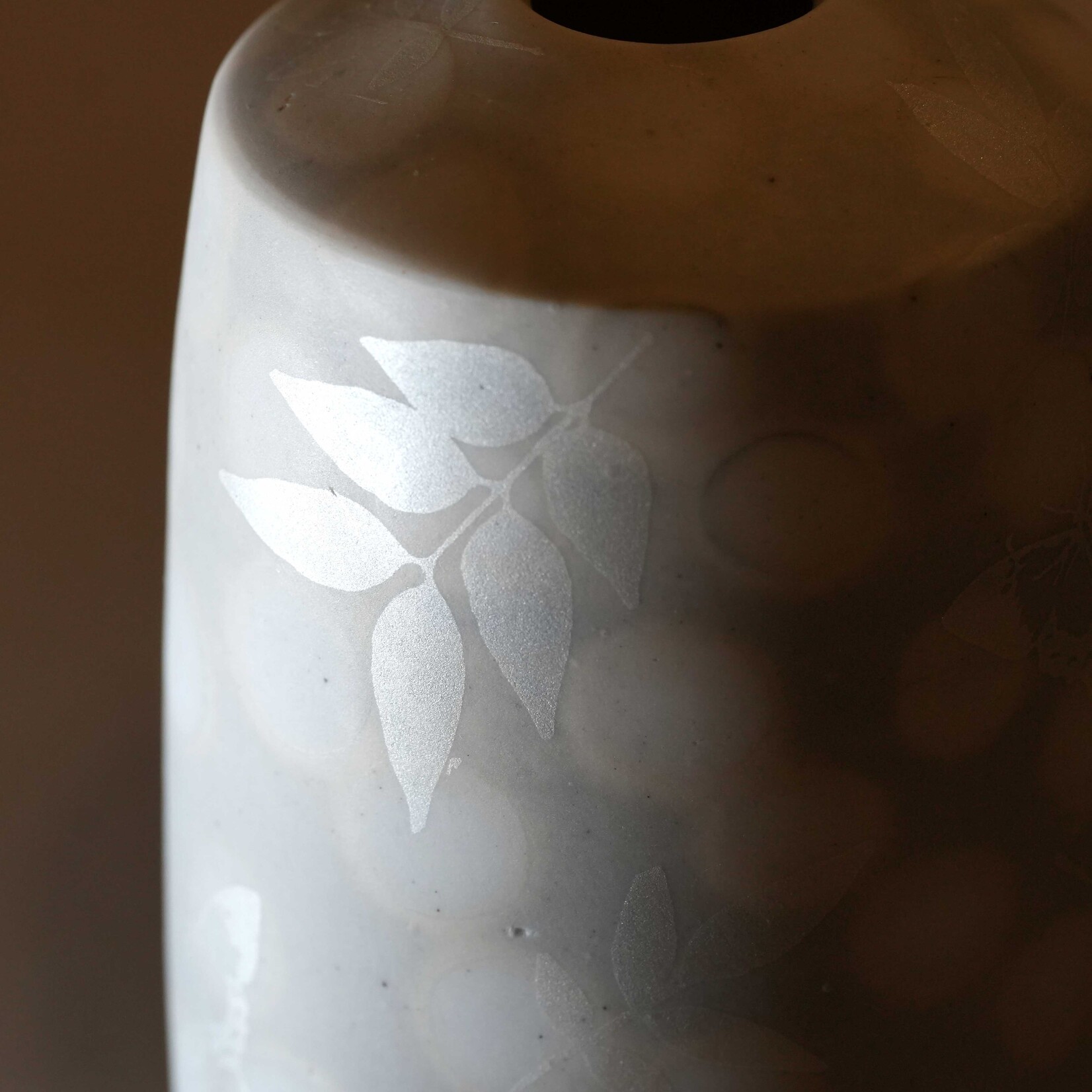 Mollie Bosworth, Pale Bud Vase with Silver Decals | Porcelain