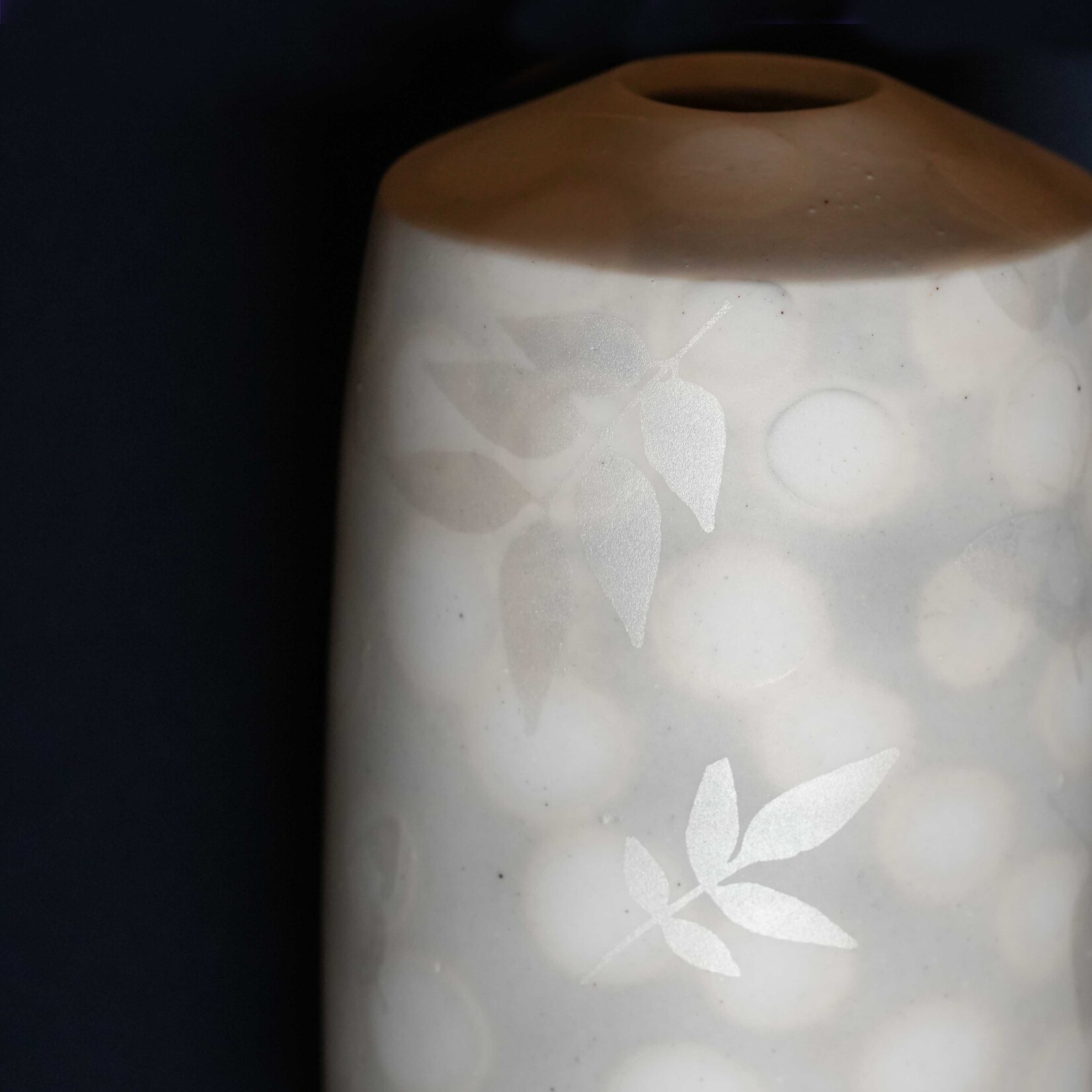 Mollie Bosworth, Pale Bud Vase with Silver Decals | Porcelain