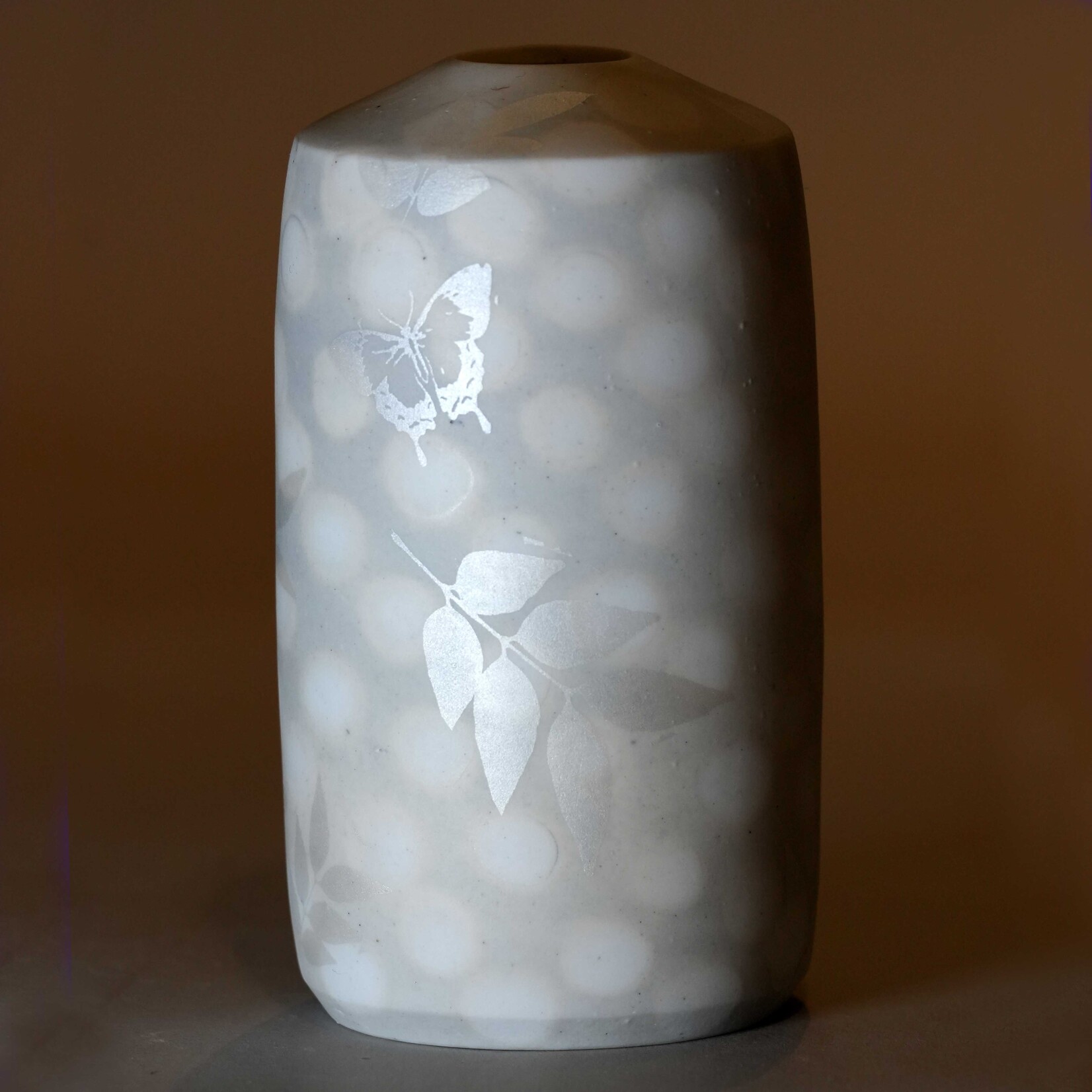 Mollie Bosworth, Pale Bud Vase with Silver Decals | Porcelain