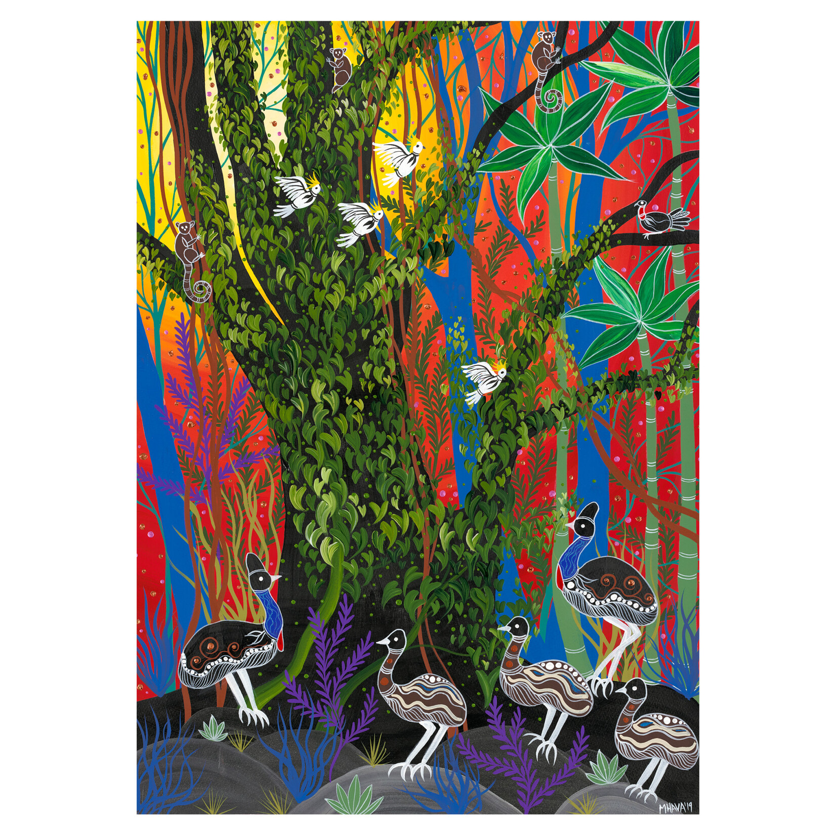 Melanie Hava, Cassowaries and Juvenile Chicks 2020 |  Reproduction Print