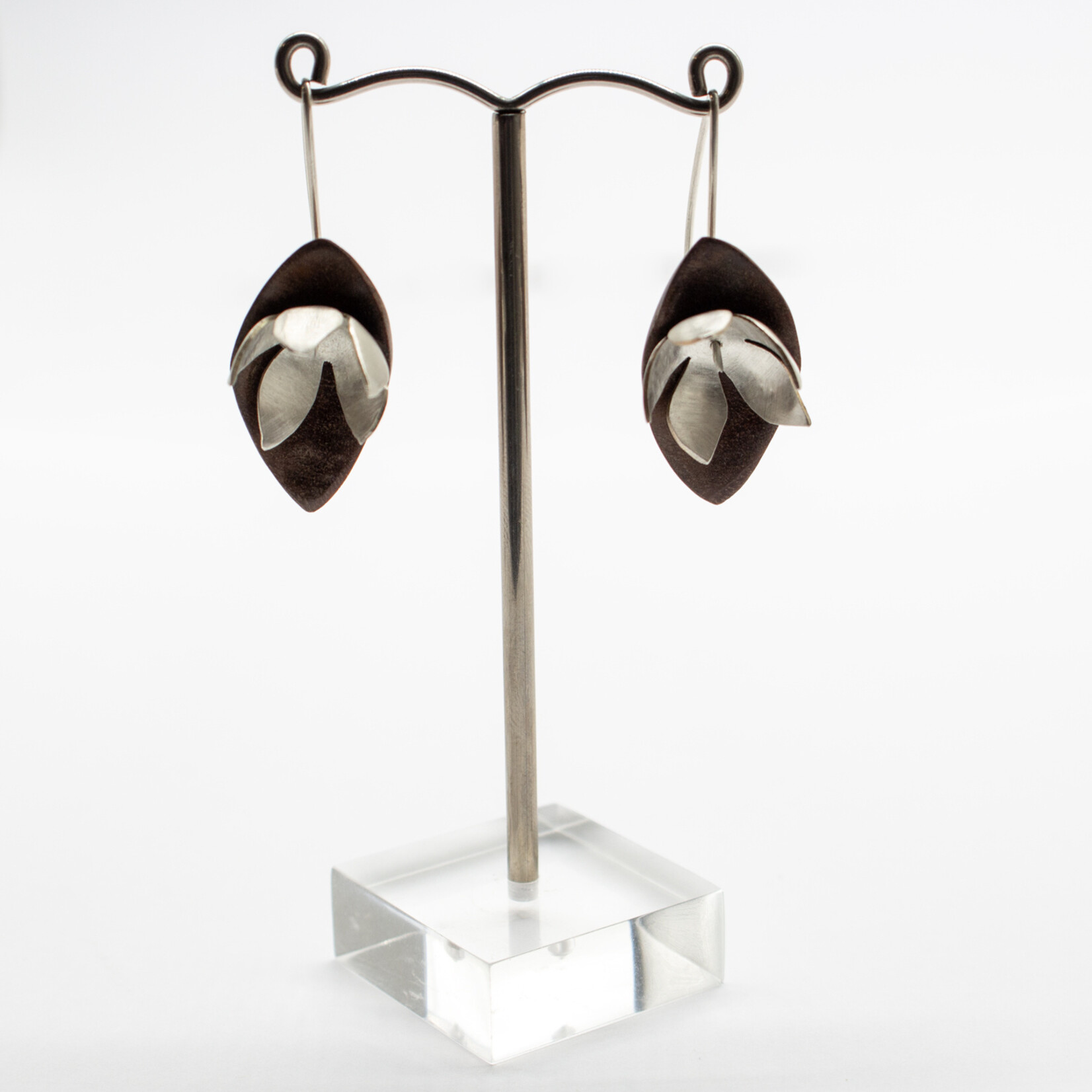 Handmade Earrings by Sarah Bourke – Wenge and Stirling Silver Blossom