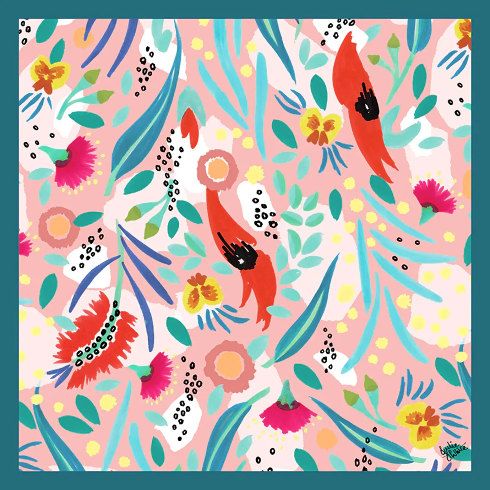 Julie White Silk Cotton Scarf - Abstract Oz Pink - 65 x 65cm
