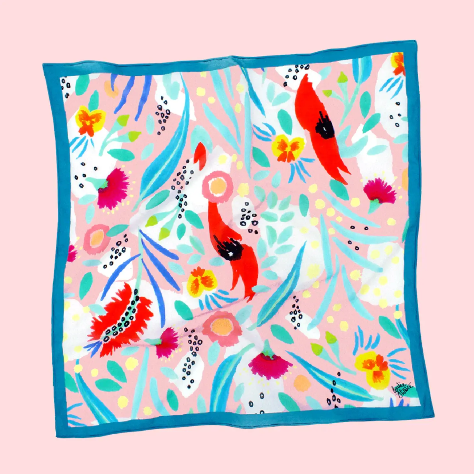 Julie White Silk Cotton Scarf - Abstract Oz Pink - 65 x 65cm