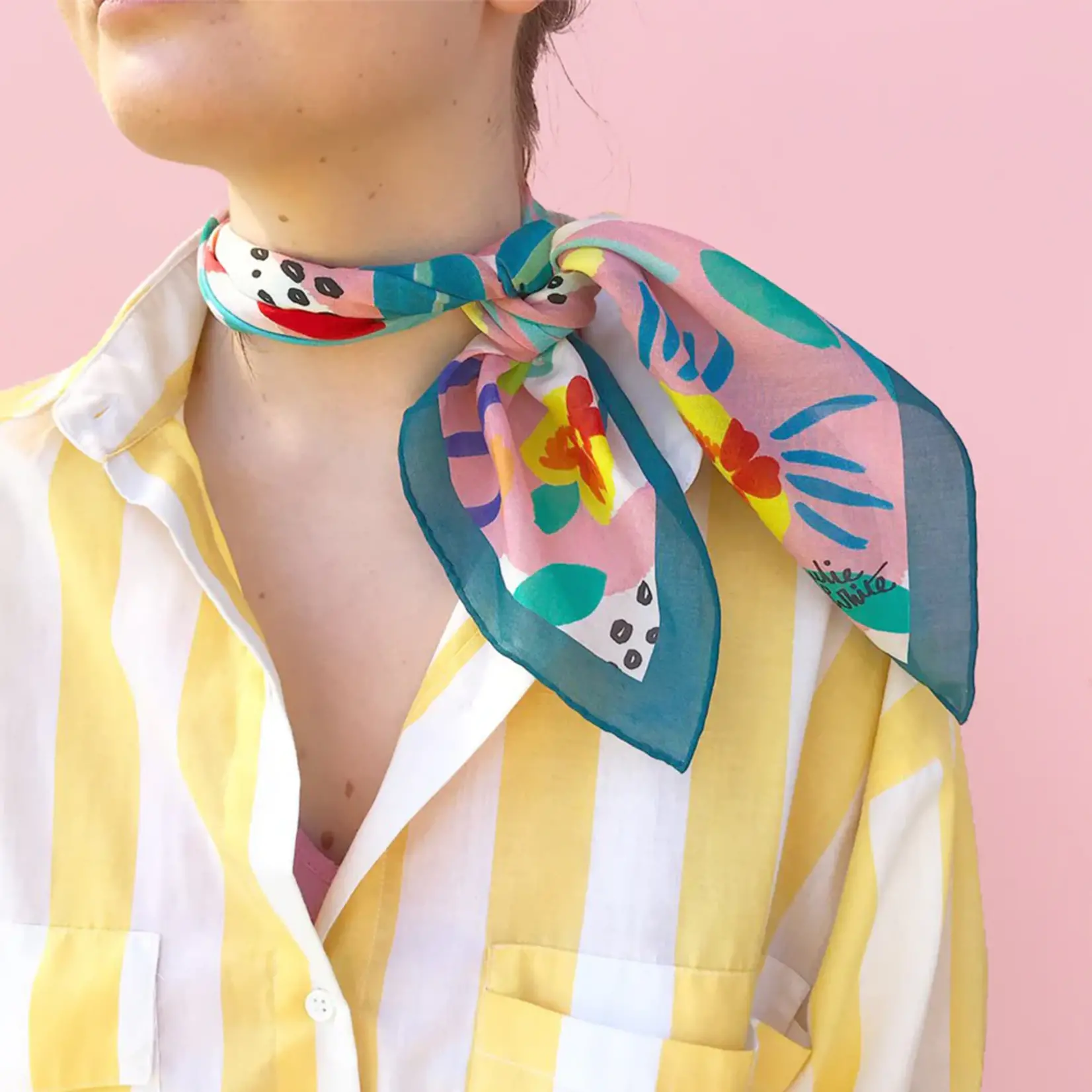 Julie White Silk Cotton Scarf - Abstract Oz Pink - 65 x 65cm