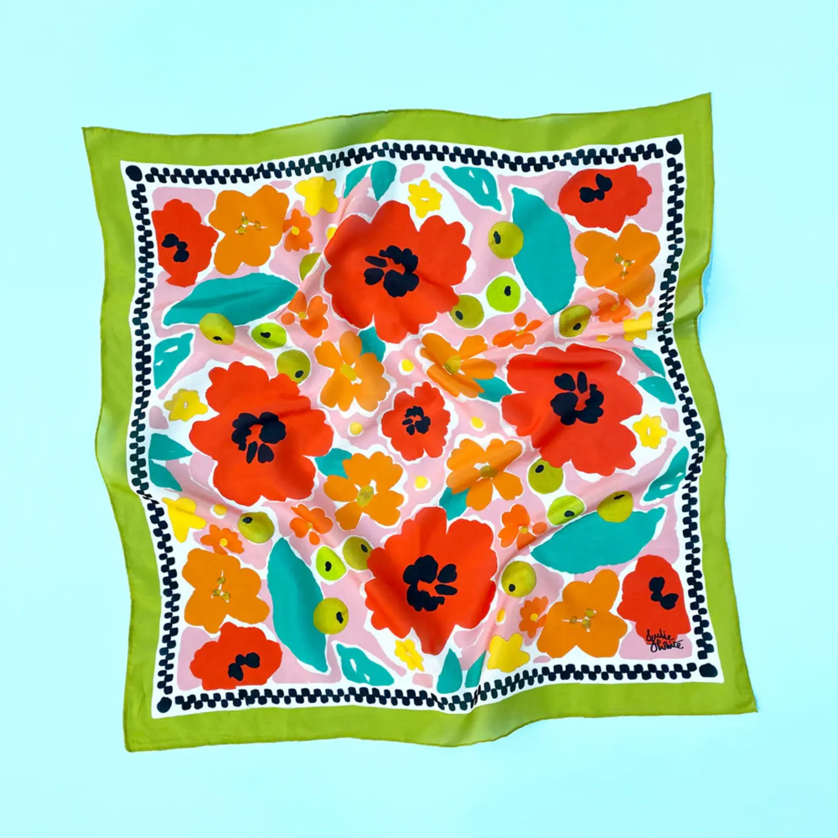 Julie White Silk Cotton Scarf - Tropical Garden - 65 x 65cm