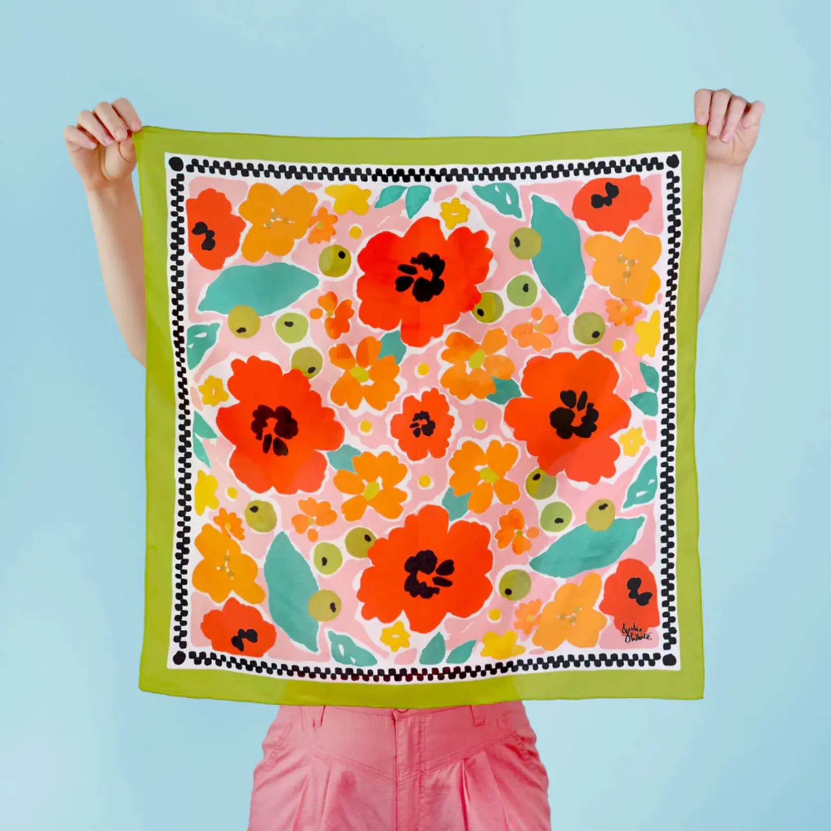 Julie White Silk Cotton Scarf - Tropical Garden - 65 x 65cm